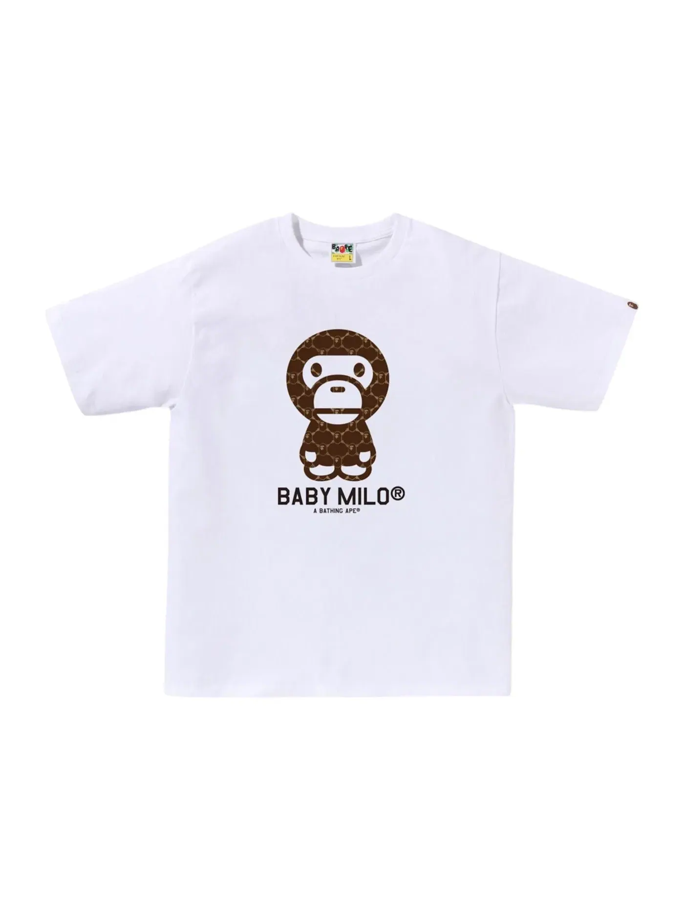 Мужская футболка с принтом BAPE College Monogram Baby Milo Tee BAPE — изображение 1 из 1, белый/коричневый