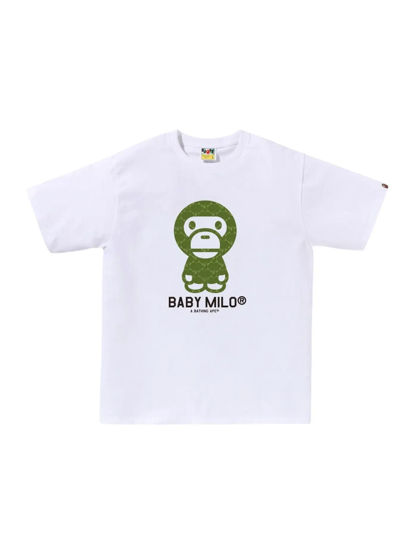 Мужская футболка с принтом BAPE College Monogram Baby Milo Tee BAPE — изображение 1 из 1, белый зеленый