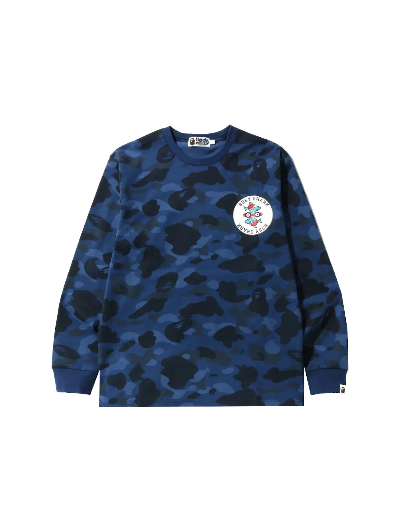 Мужская футболка с принтом BAPE Color Camo Busy Shark L/S Tee — изображение 1 из 2, темно-синий
