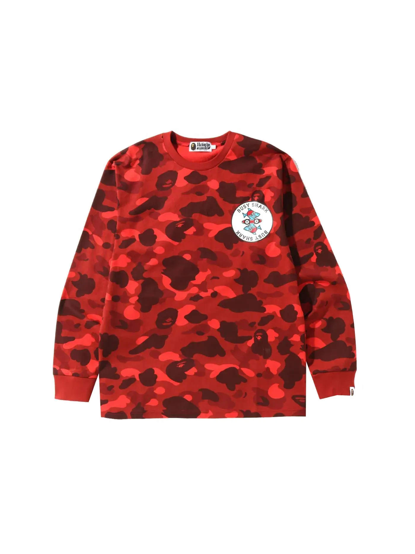 Мужская футболка с длинным рукавом с принтом Busy Shark BAPE — изображение 1 из 2, красный