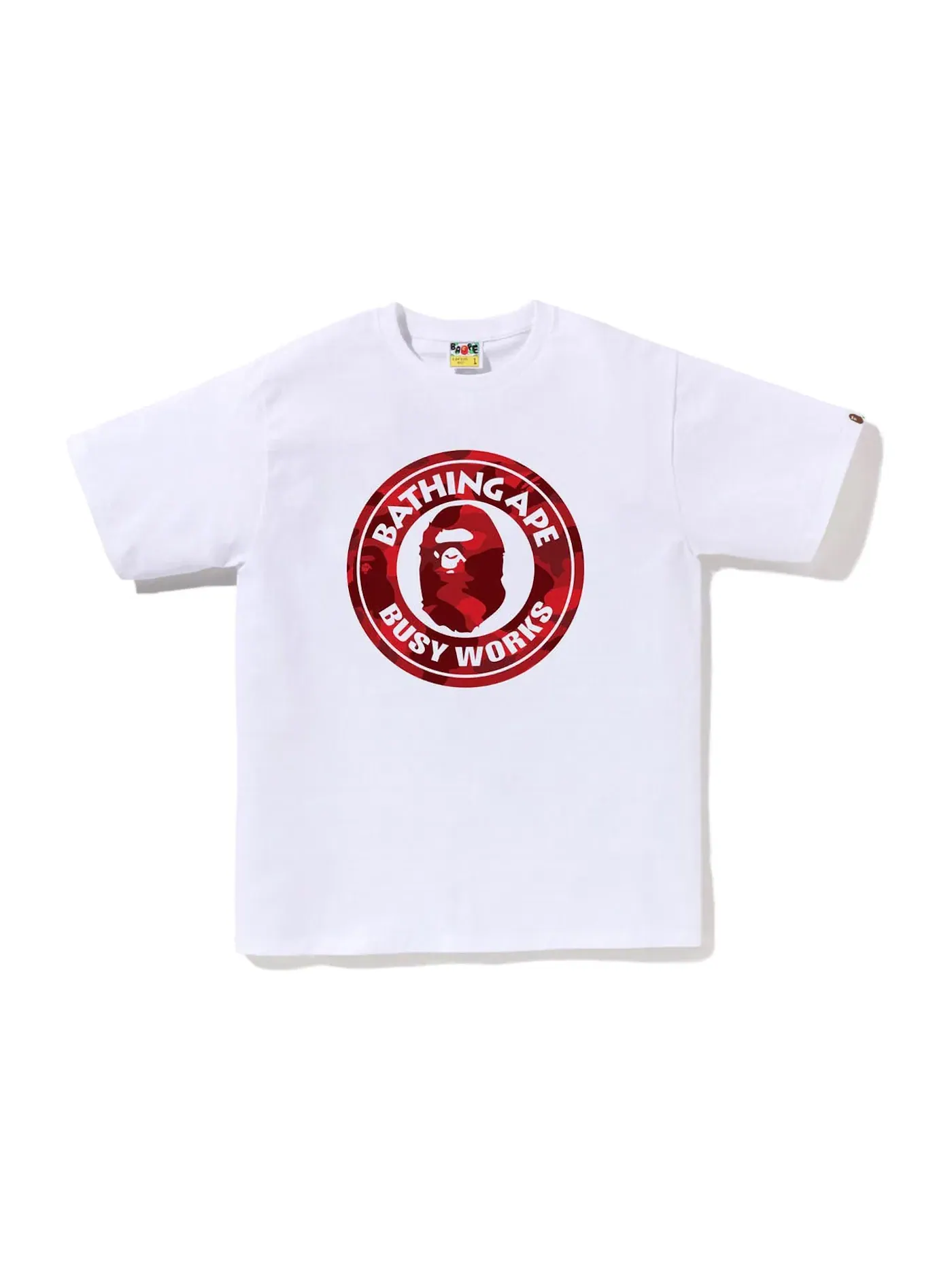 Мужская футболка с принтом BAPE Color Camo Busy Works Tee (SS23) BAPE — изображение 1 из 1, белый красный