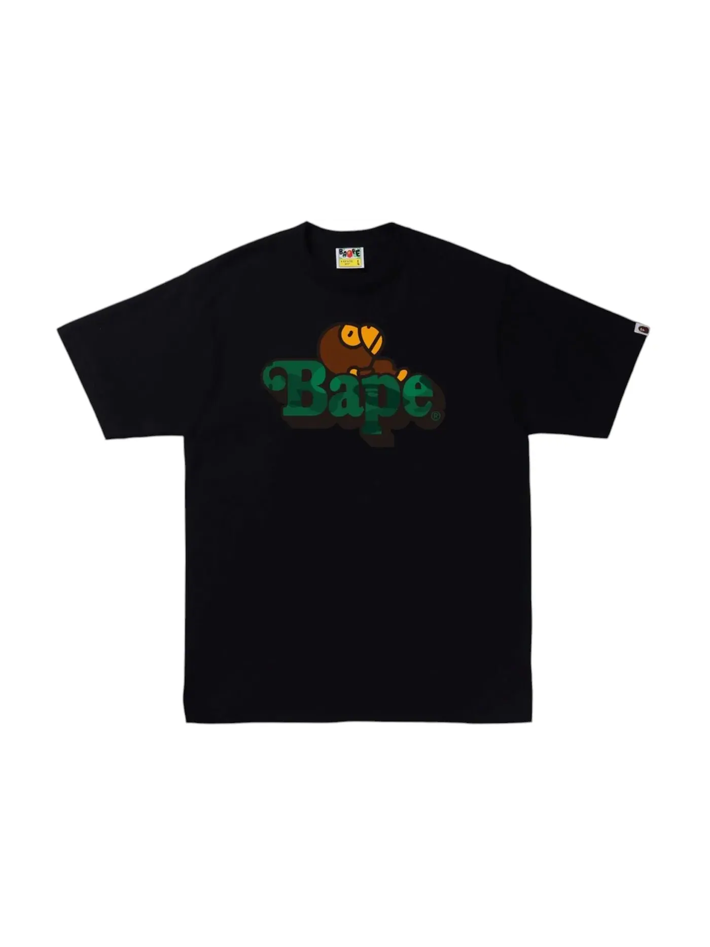 Мужская футболка с принтом BAPE Color Camo C Milo On BAPE (SS25) Tee BAPE — изображение 1 из 1, черный/зеленый