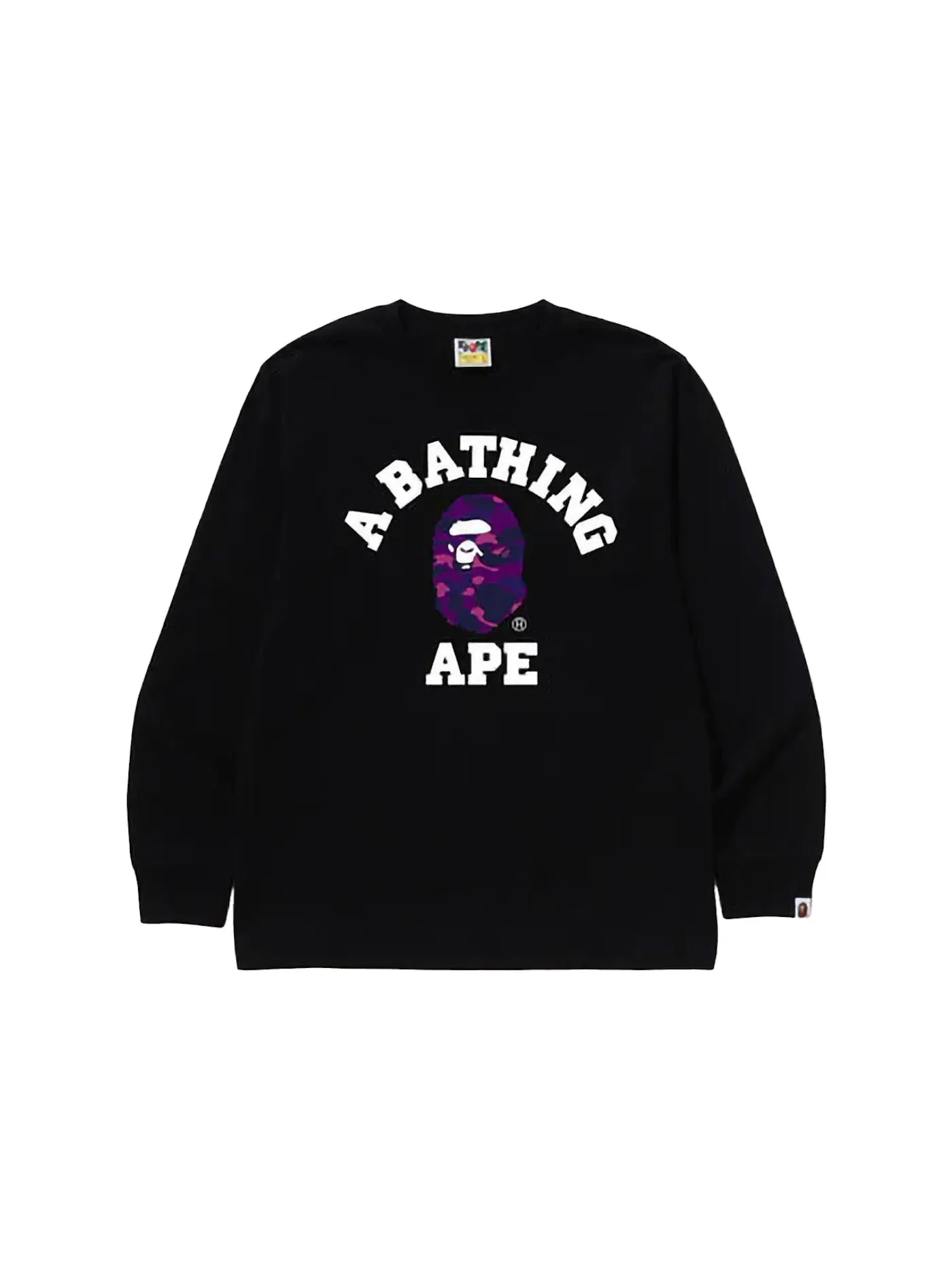 Мужская футболка с длинным рукавом с принтом BAPE Color Camo College Tee (FW24) BAPE — изображение 1 из 1, черный/фиолетовый