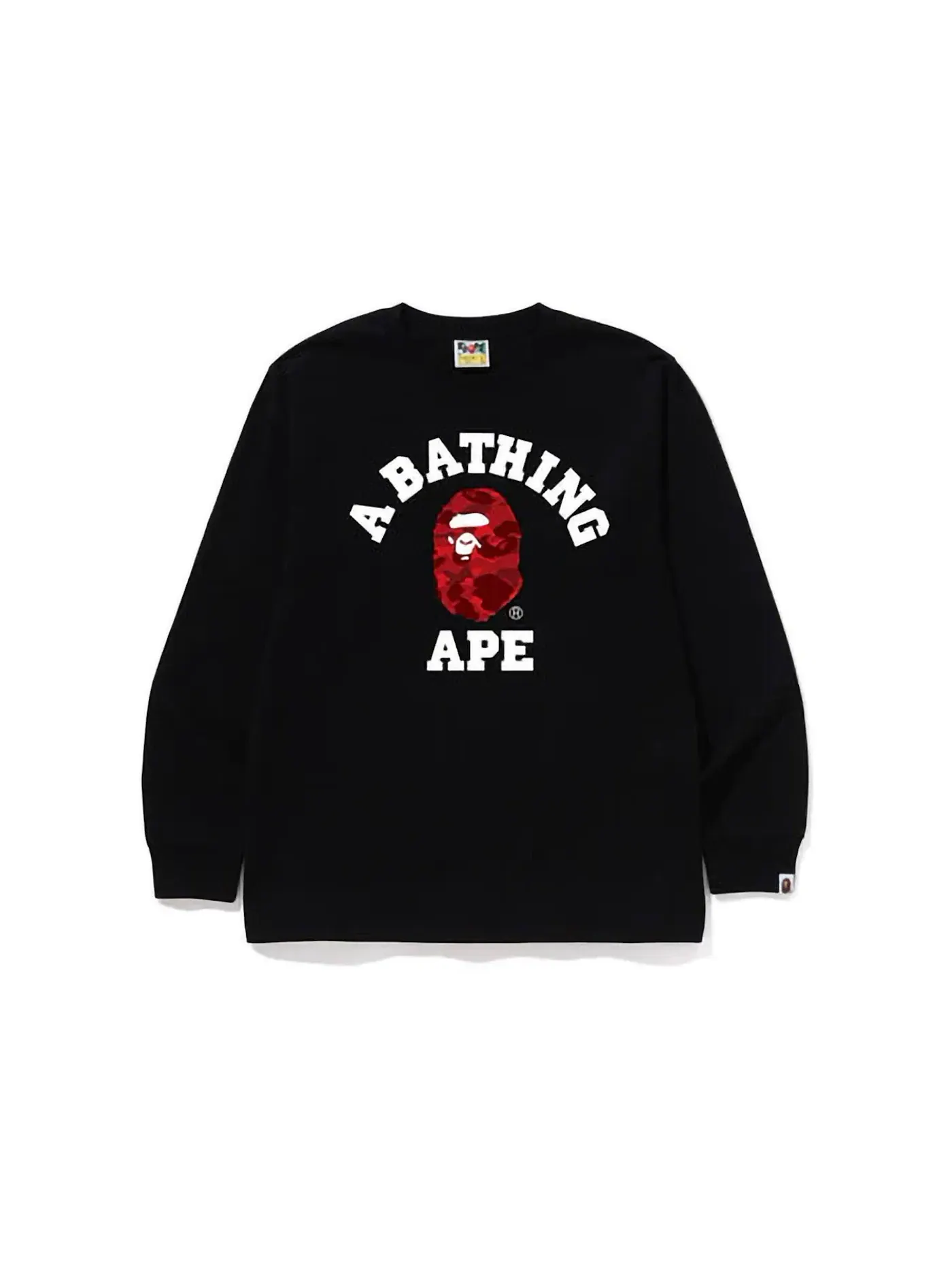 Мужская футболка с длинным рукавом с принтом BAPE Color Camo College Tee (FW24) BAPE — изображение 1 из 1, черный/красный