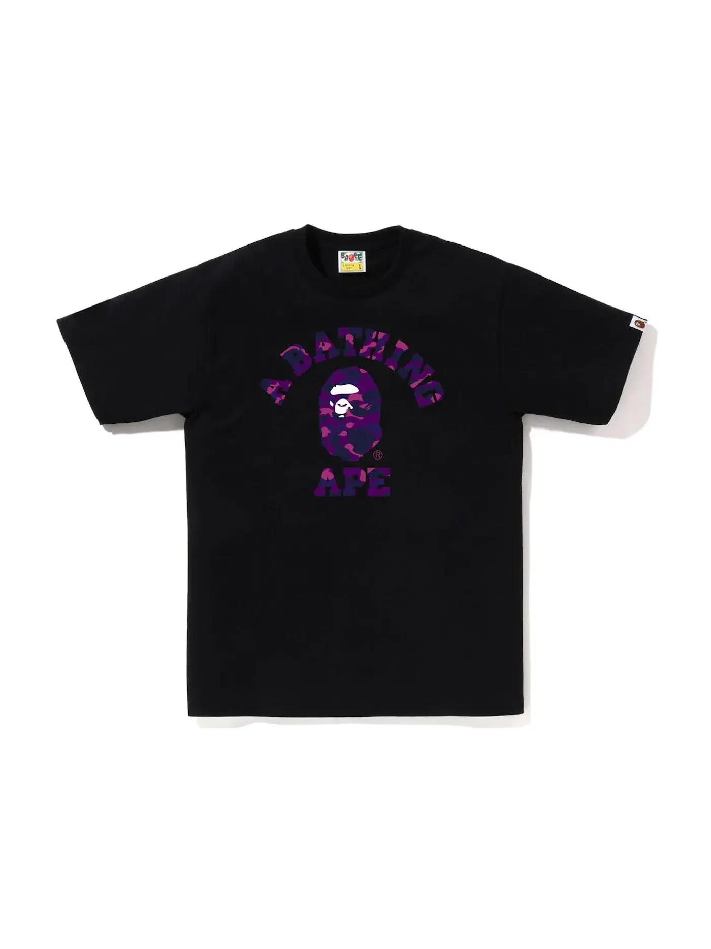 Мужская футболка с принтом BAPE Color Camo College Tee (SS23) — изображение 1 из 1, черный фиолетовый