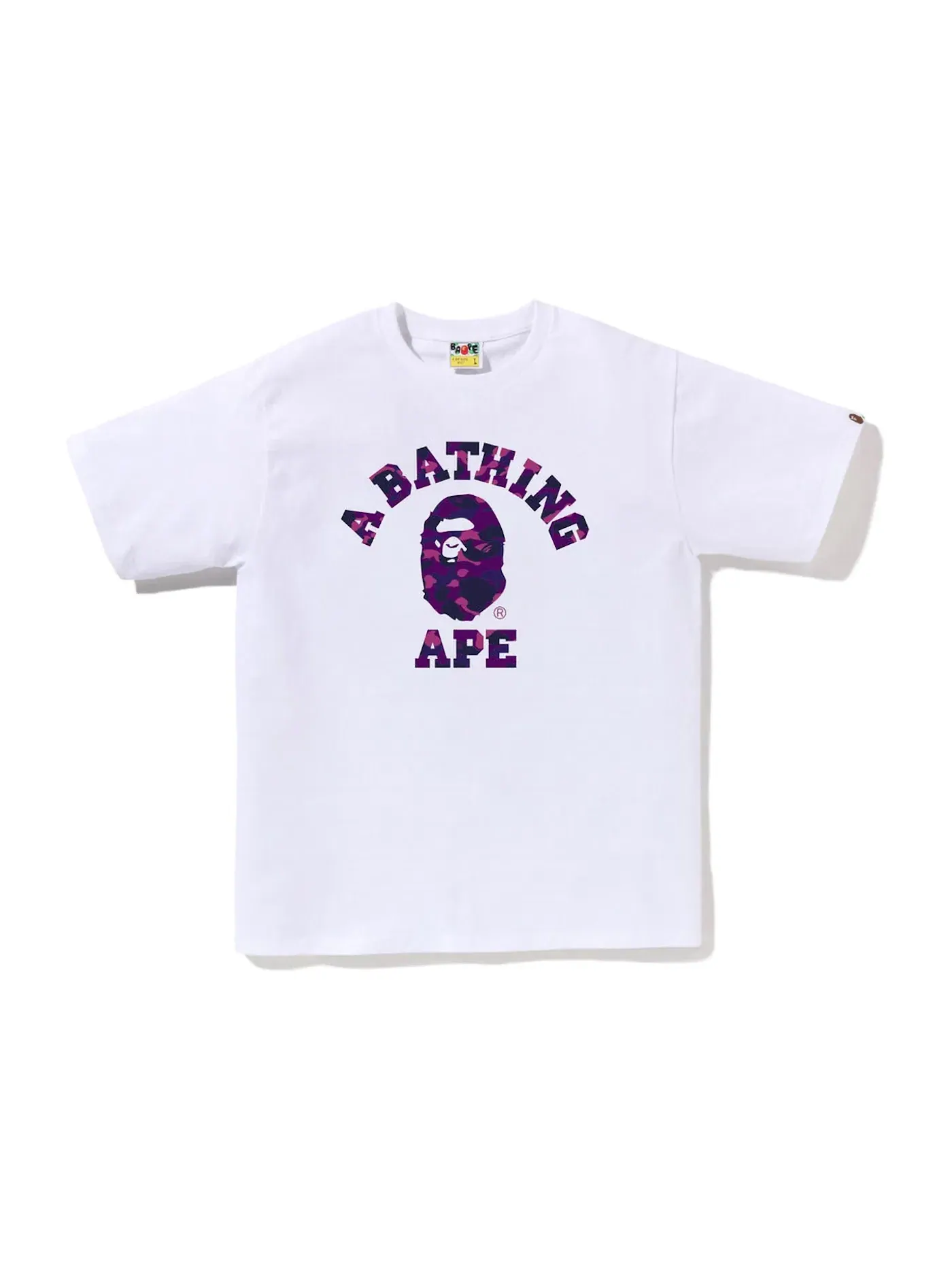 Мужская футболка с принтом BAPE Color Camo College Tee — изображение 1 из 1, белый фиолетовый