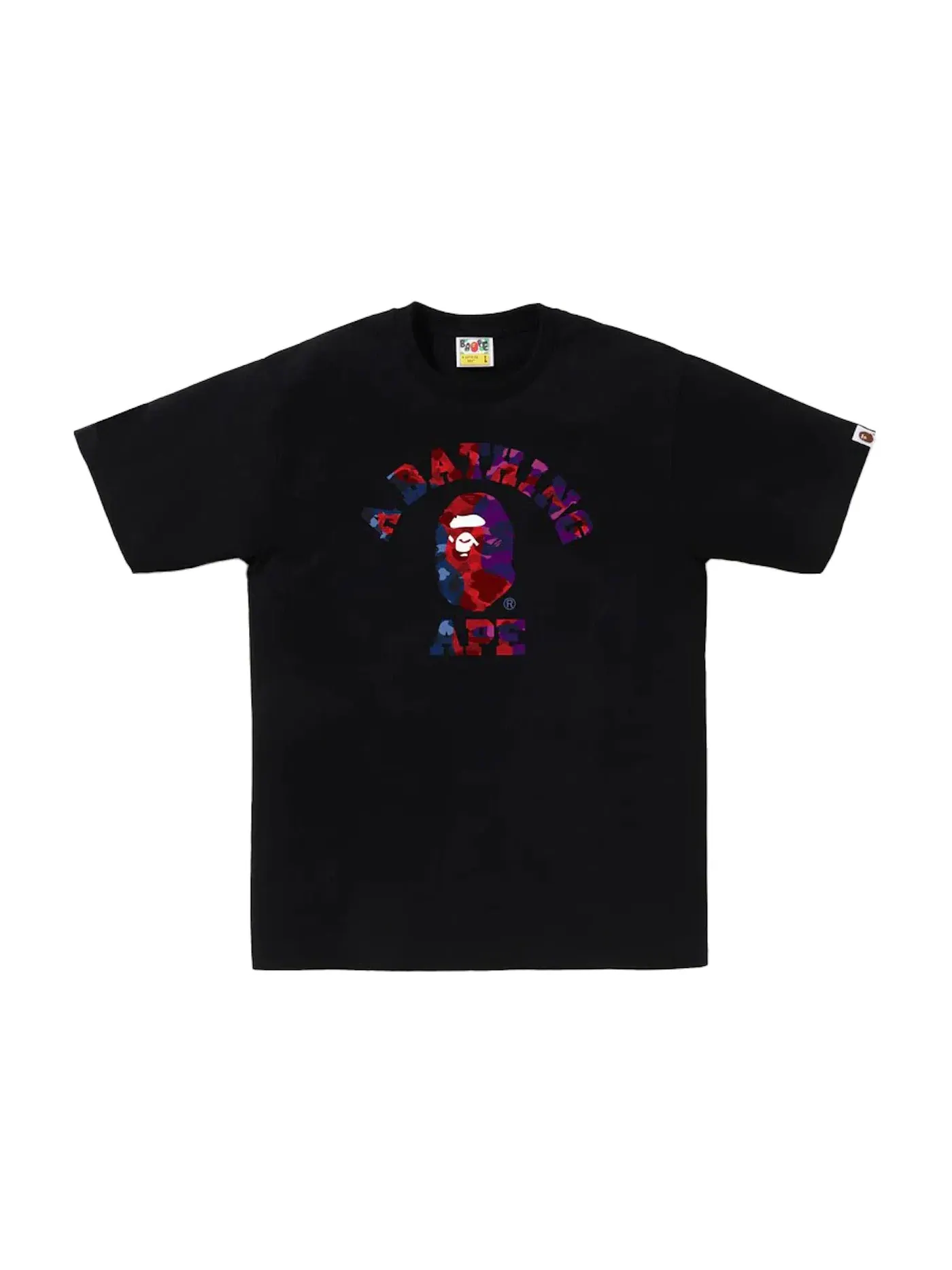 Мужская футболка с принтом BAPE Color Camo Crazy College Tee BAPE — изображение 1 из 1, черный