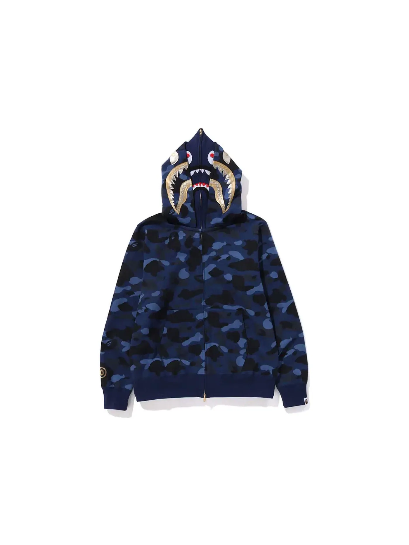 Мужская худи с полноценной застежкой-молнией Color Camo Double Shark BAPE — изображение 1 из 3, темно-синий