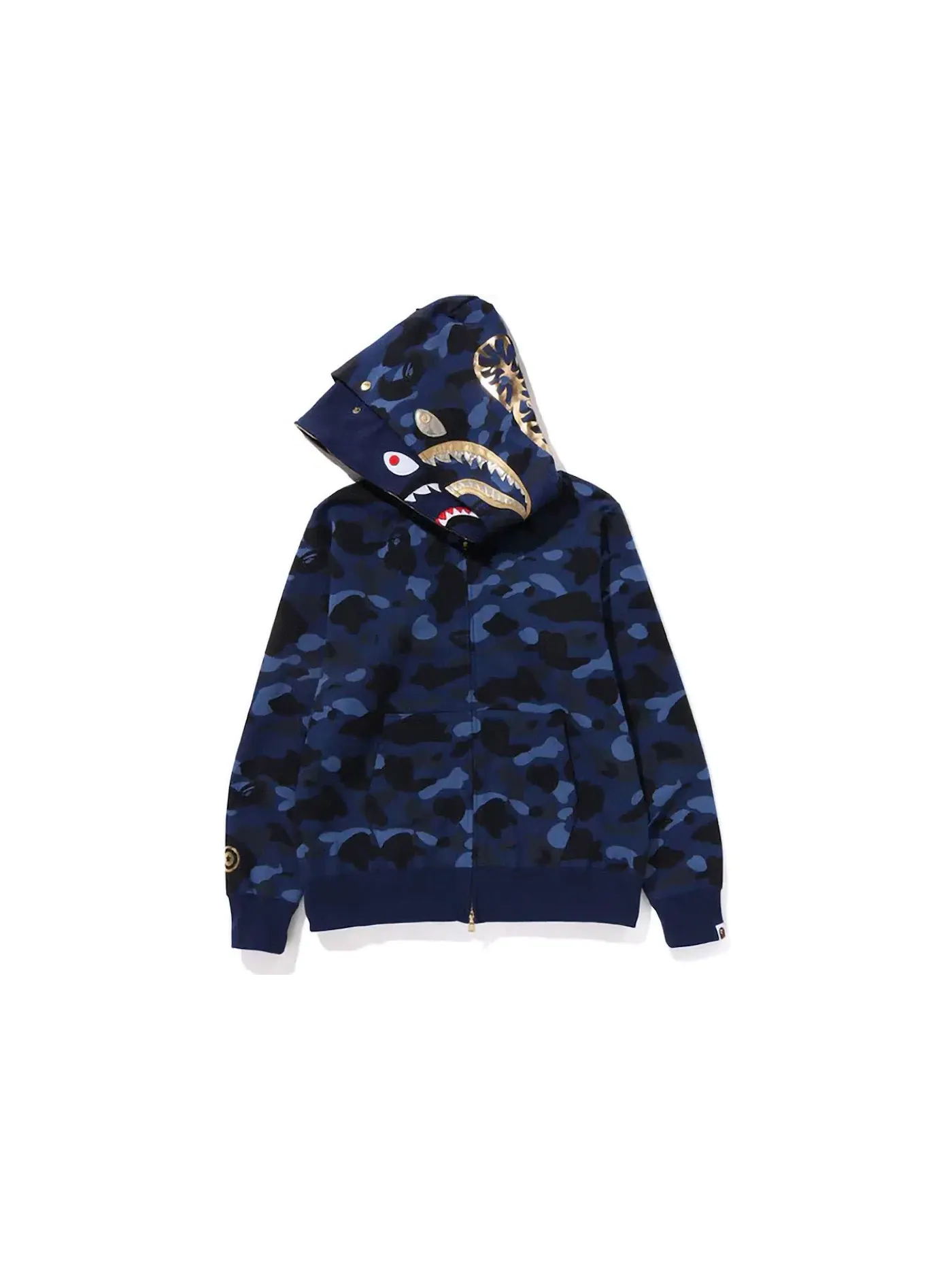 Мужская худи с полноценной застежкой-молнией Color Camo Double Shark BAPE — изображение 3 из 3, темно-синий