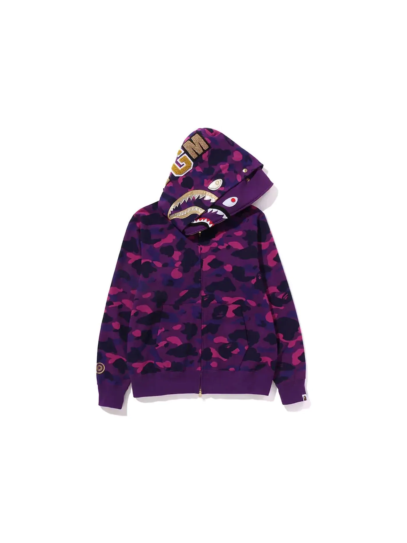 Мужское худи на молнии с принтом Double Shark BAPE — изображение 2 из 3, фиолетовый