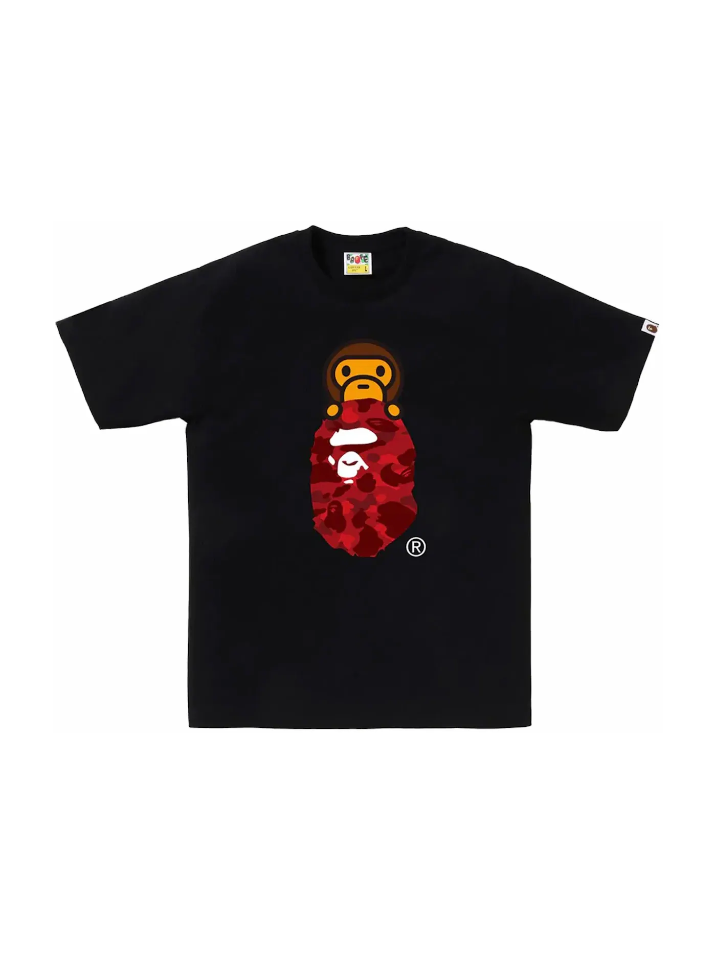 Мужская футболка с принтом BAPE Color Camo Milo On Ape Head Tee BAPE — изображение 1 из 1, черный/красный