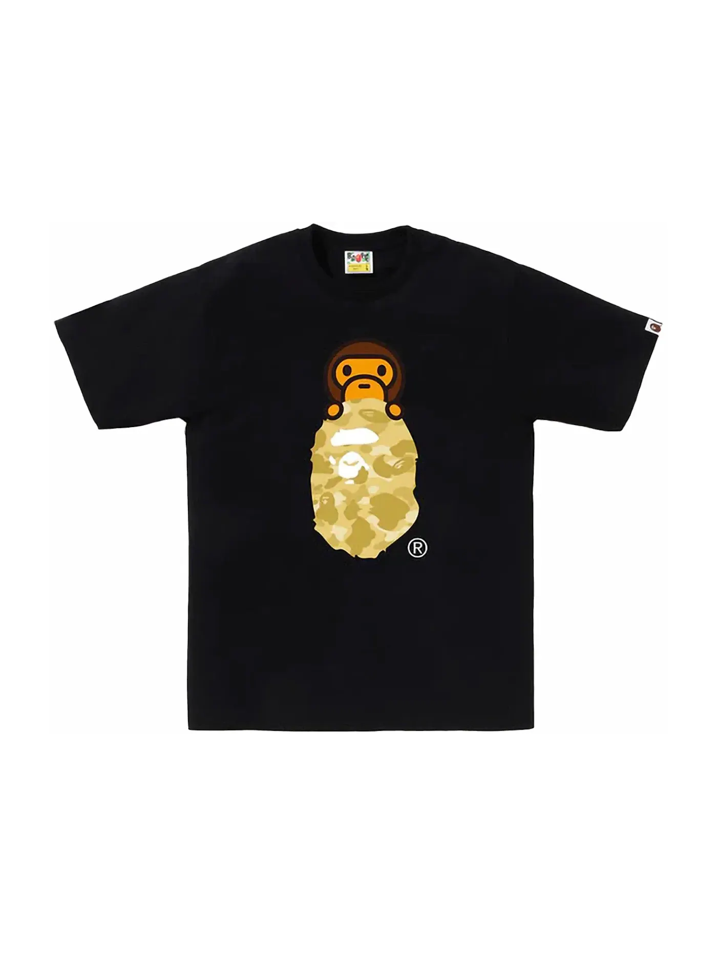 Мужская футболка с принтом BAPE Color Camo Milo On Ape Head Tee BAPE — изображение 1 из 1, черный/желтый