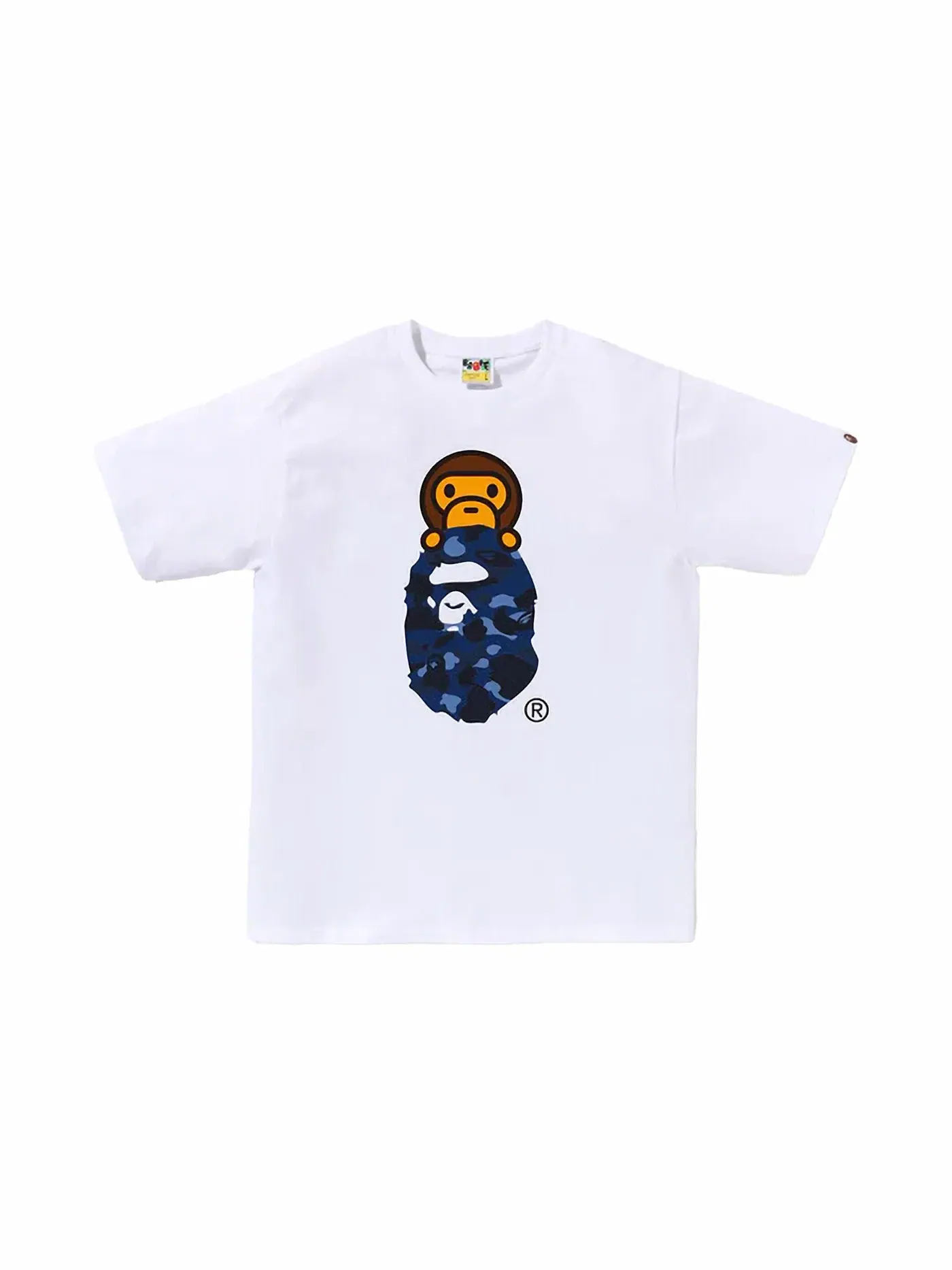 Мужская футболка с принтом BAPE Color Camo Milo On Ape Head Tee — изображение 1 из 1, белый/темно-синий