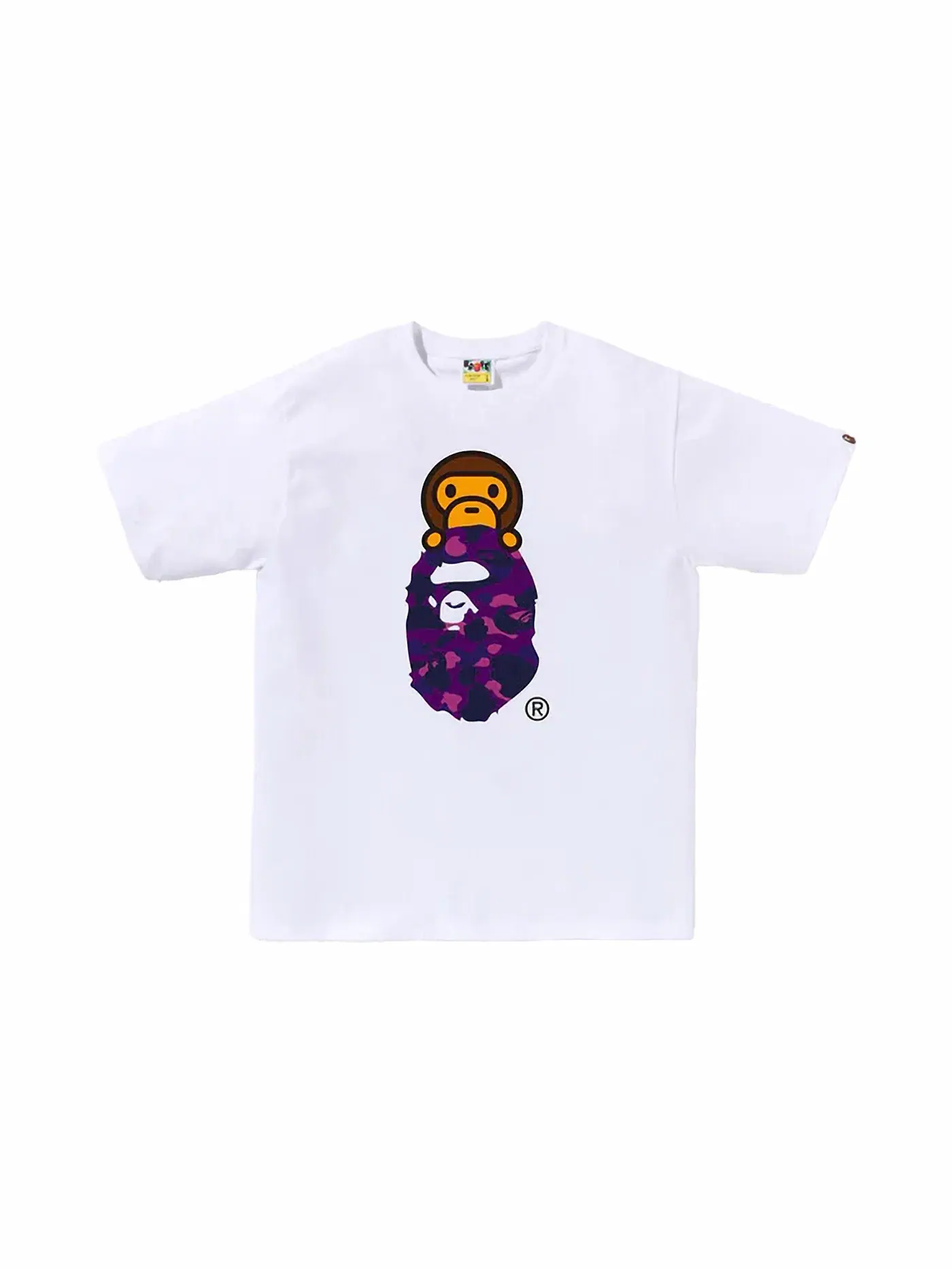 Мужская футболка с принтом BAPE Color Camo Milo On Ape Head Tee BAPE — изображение 1 из 1, белый/фиолетовый