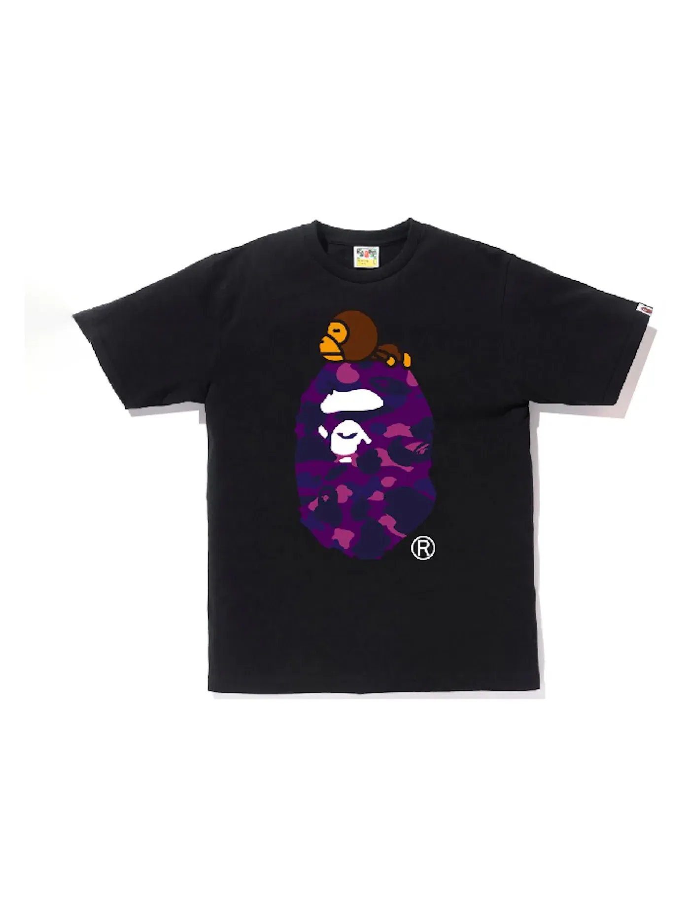 Мужская футболка с принтом BAPE Color Camo Milo On Big Ape Relaxed Tee BAPE — изображение 1 из 1, черный/фиолетовый