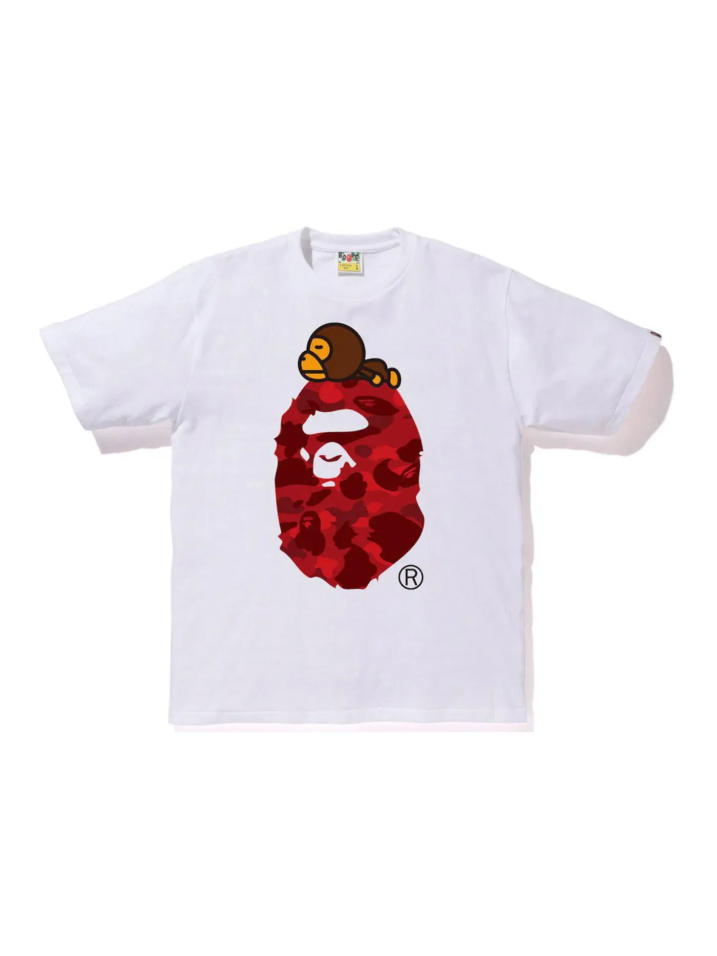 Мужская футболка с принтом BAPE Color Camo Milo On Big Ape Relaxed Tee BAPE — изображение 1 из 1, белый красный