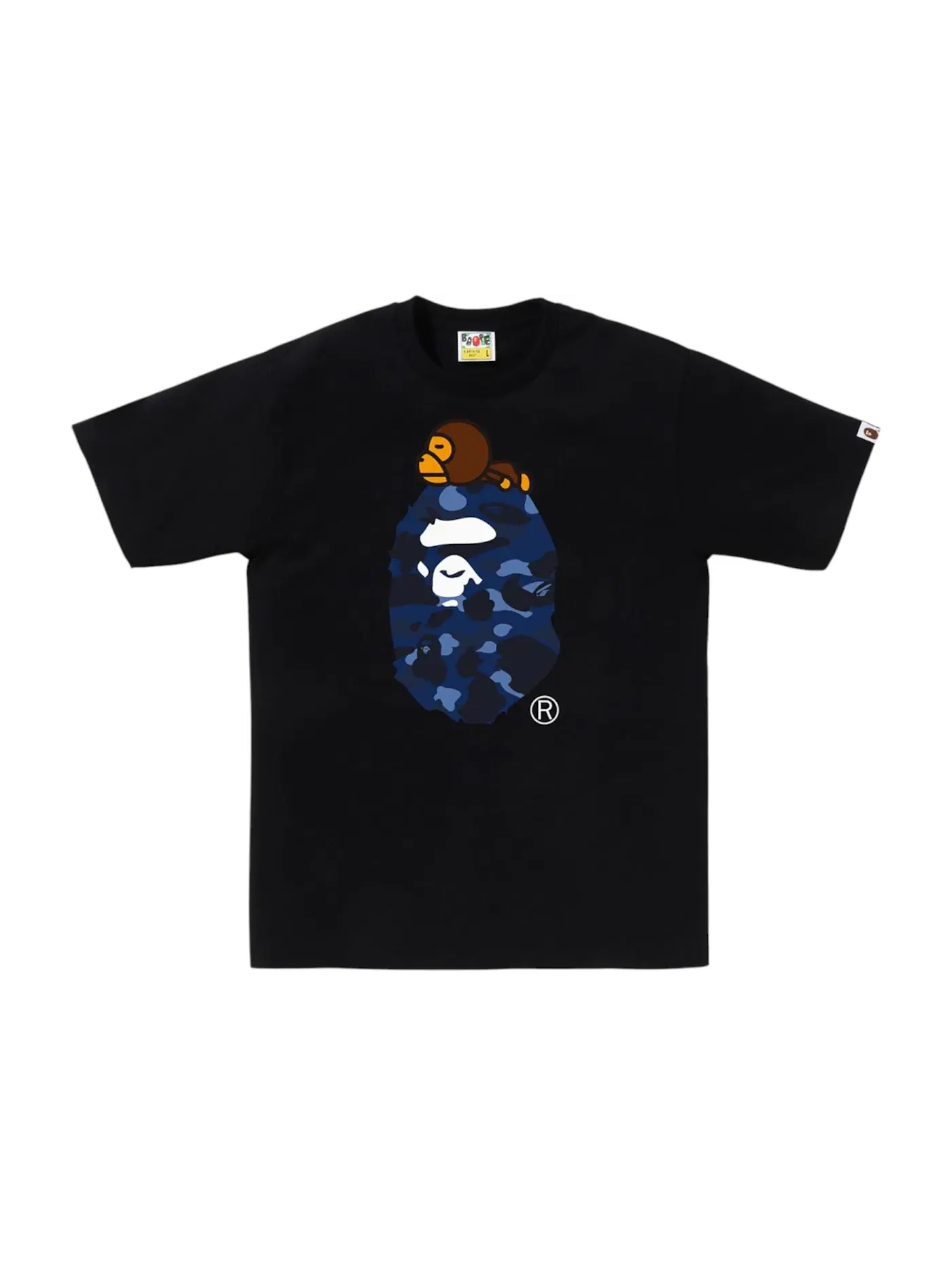 Мужская футболка с принтом BAPE Color Camo Milo On Big Ape Tee BAPE — изображение 1 из 1, черный/темно-синий