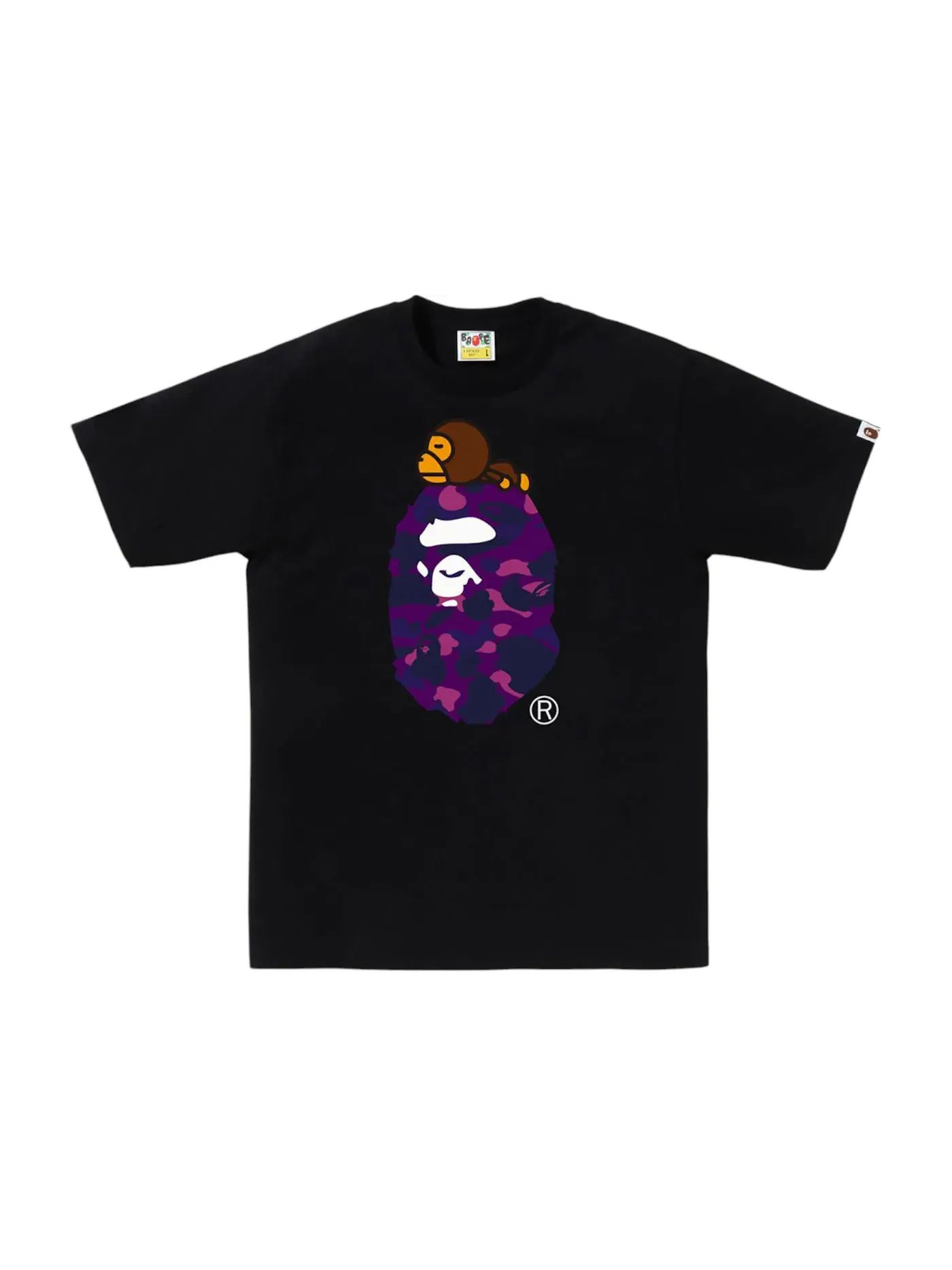 Мужская футболка с принтом BAPE Color Camo Milo On Big Ape Tee BAPE — изображение 1 из 1, черный/фиолетовый