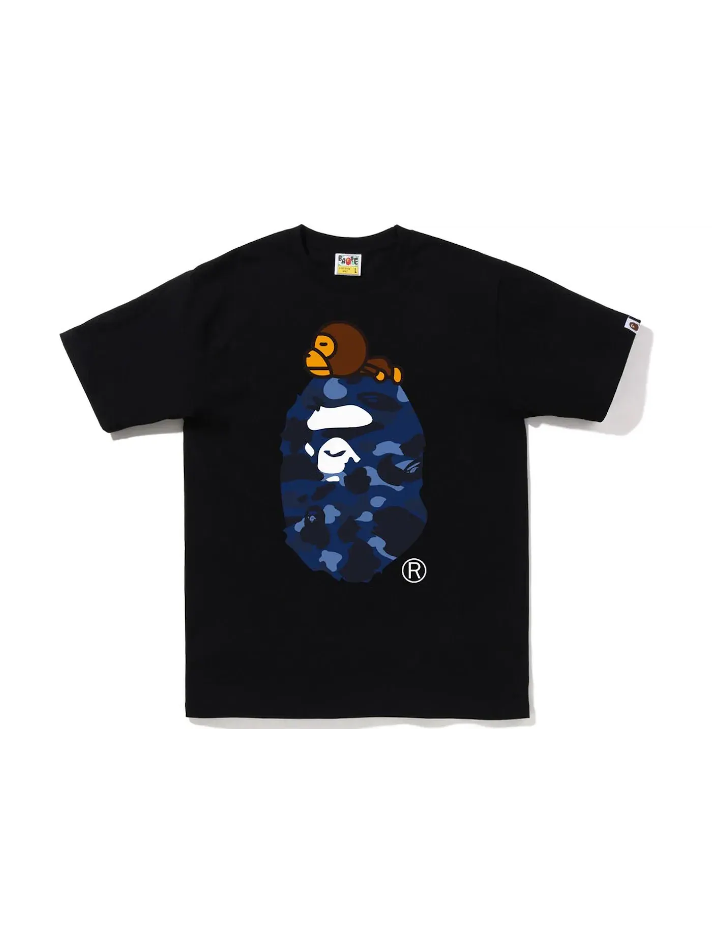 Мужская футболка с принтом BAPE Color Camo Milo On Big Ape Tee BAPE — изображение 1 из 1, черный темно-синий