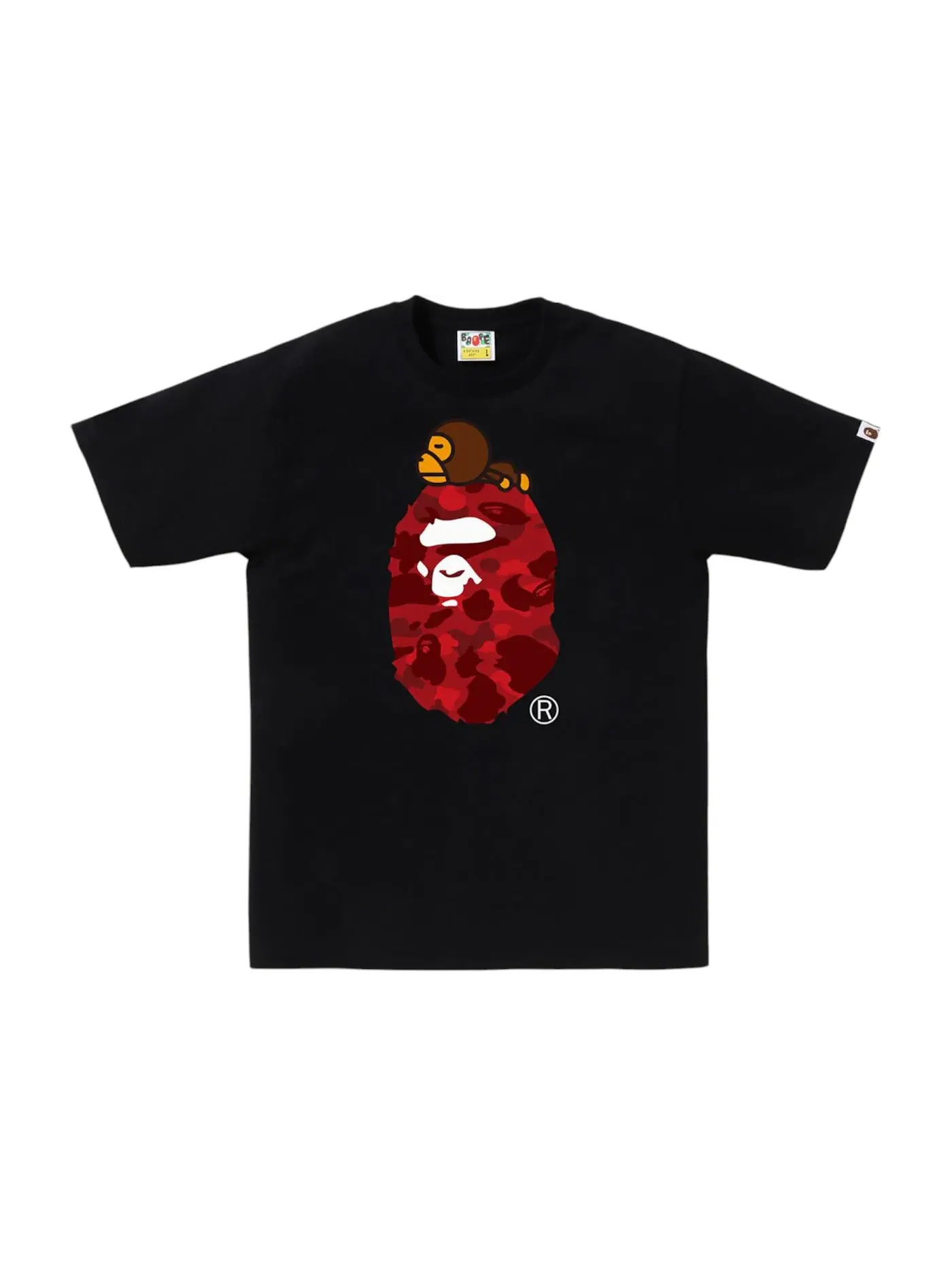 Мужская футболка с принтом BAPE Color Camo Milo On Big Ape Tee BAPE — изображение 1 из 1, черный/красный