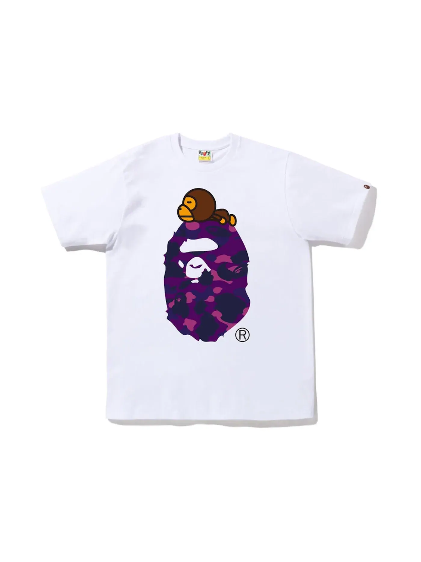 Мужская футболка с принтом Color Camo Milo On Big Ape Tee BAPE — изображение 1 из 1, белый фиолетовый