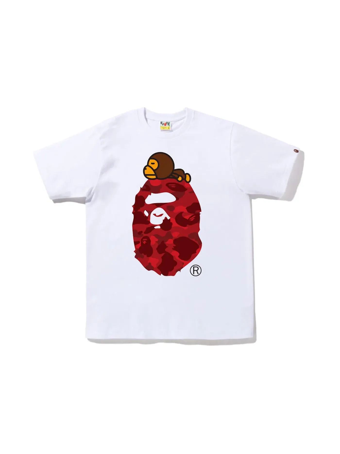 Мужская футболка с принтом BAPE Color Camo Milo On Big Ape Tee FW22 — изображение 1 из 1, белый красный
