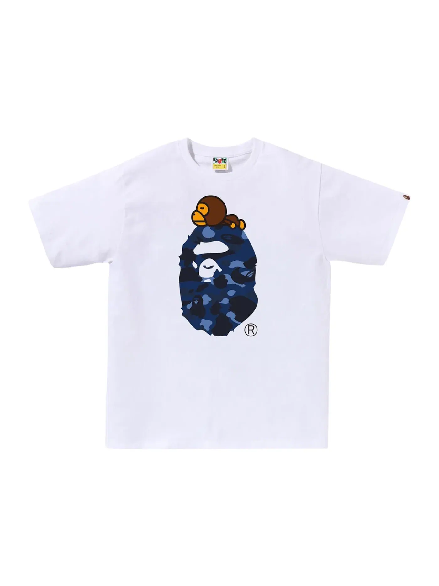 Мужская футболка с принтом BAPE Color Camo Milo On Big Ape Tee — изображение 1 из 1, белый/темно-синий