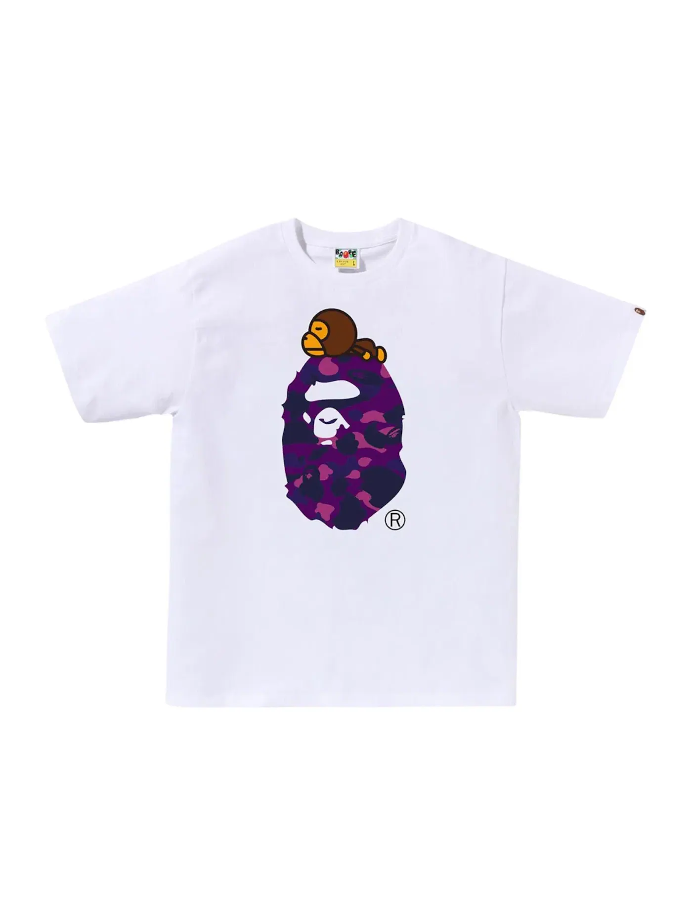 Мужская футболка с принтом BAPE Color Camo Milo On Big Ape Tee BAPE — изображение 1 из 1, белый/фиолетовый