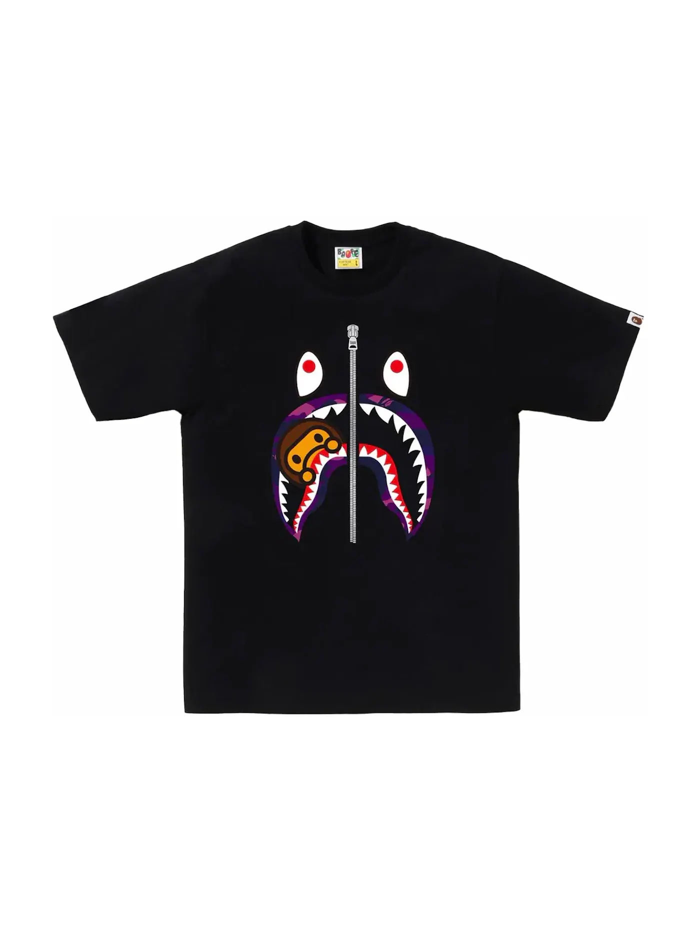Мужская футболка с принтом BAPE Color Camo Milo Shark Tee BAPE — изображение 1 из 1, черный/фиолетовый