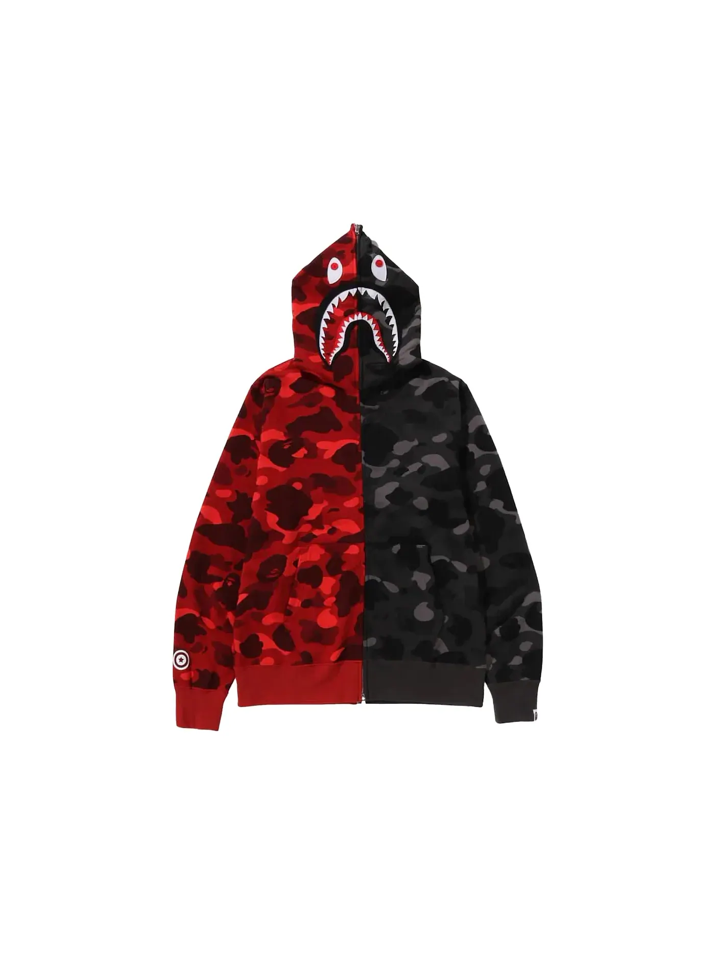 Мужская худи с принтом BAPE Color Camo Separate Shark FZ Hoodie BAPE — изображение 1 из 2, красный/черный