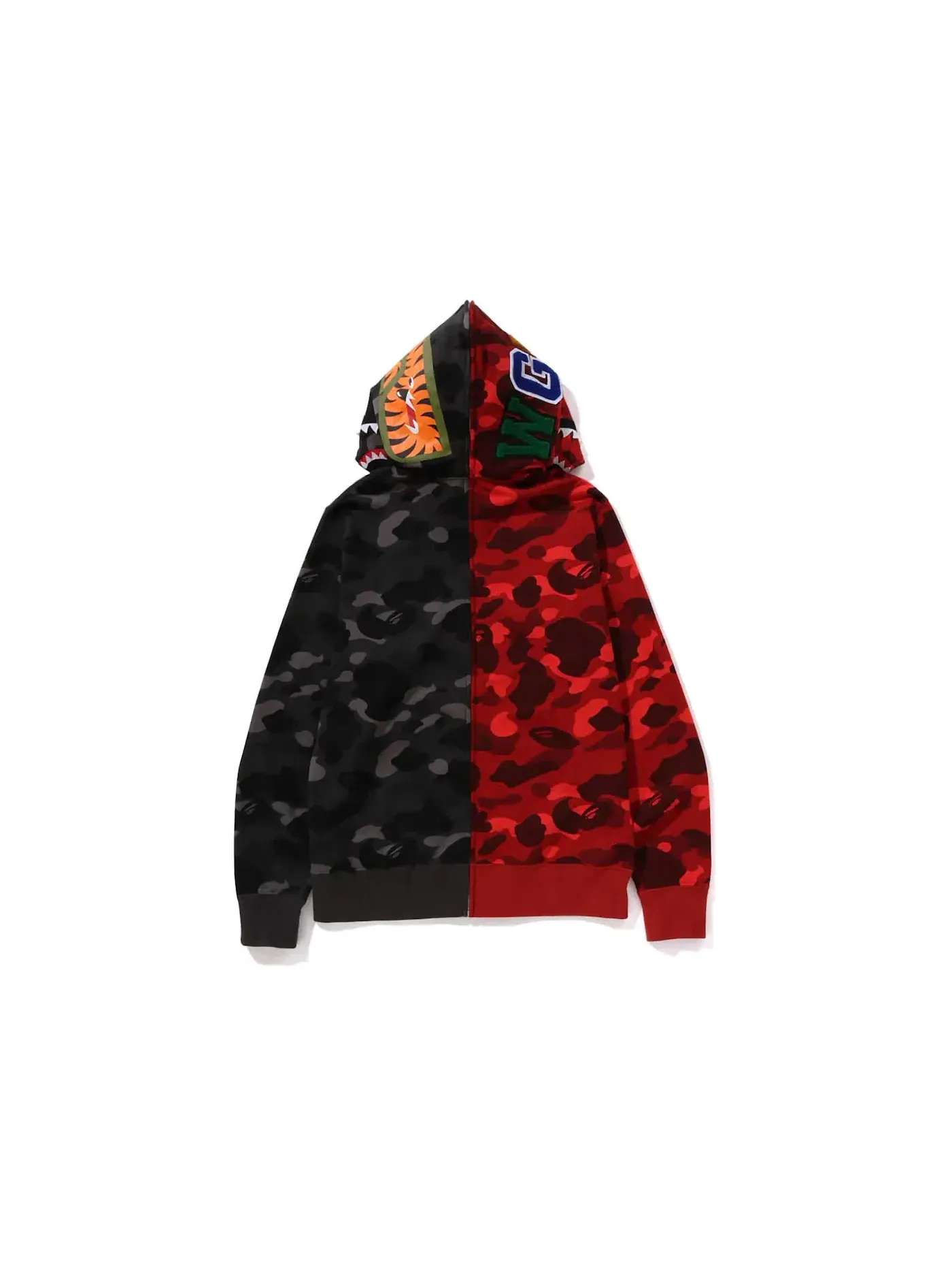 Мужская худи с принтом BAPE Color Camo Separate Shark FZ Hoodie BAPE — изображение 2 из 2, красный/черный