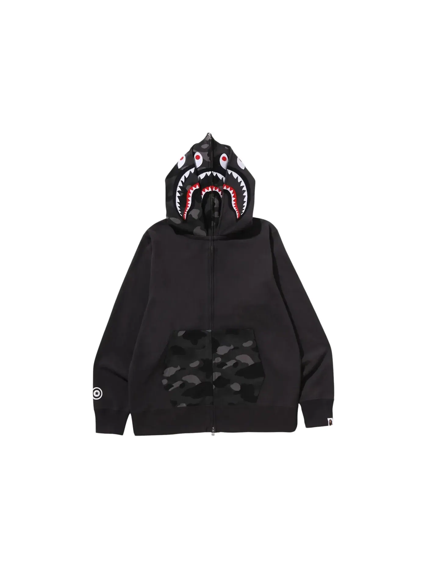 Мужская худи с принтом BAPE Color Camo Shark Full Zip Double Hoodie BAPE — изображение 1 из 1, черный