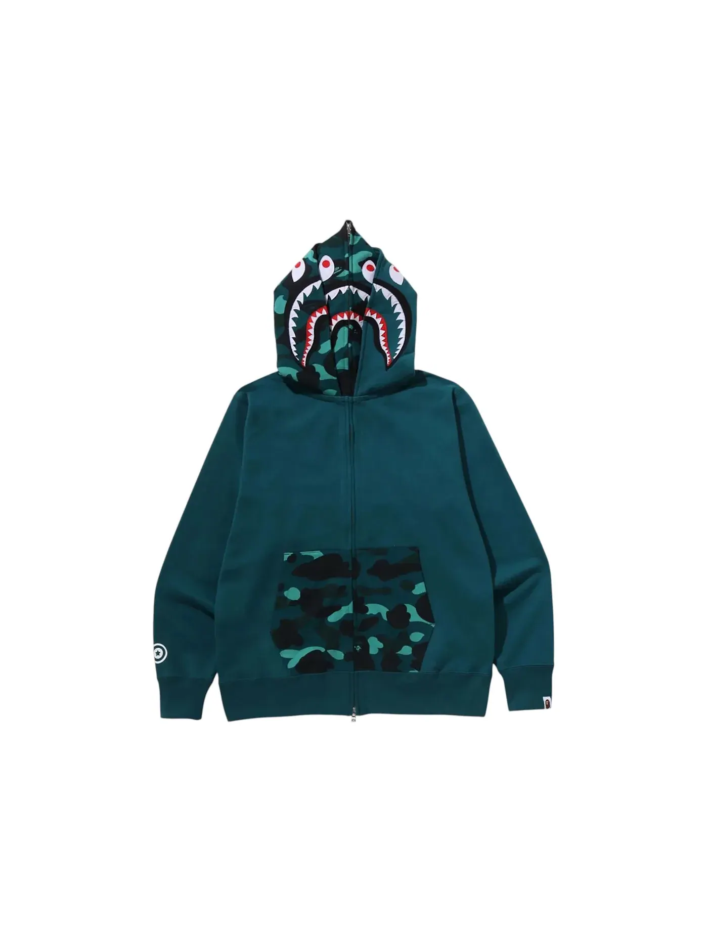 Мужская худи с принтом BAPE Color Camo Shark Full Zip Double Hoodie BAPE — изображение 1 из 1, зеленый