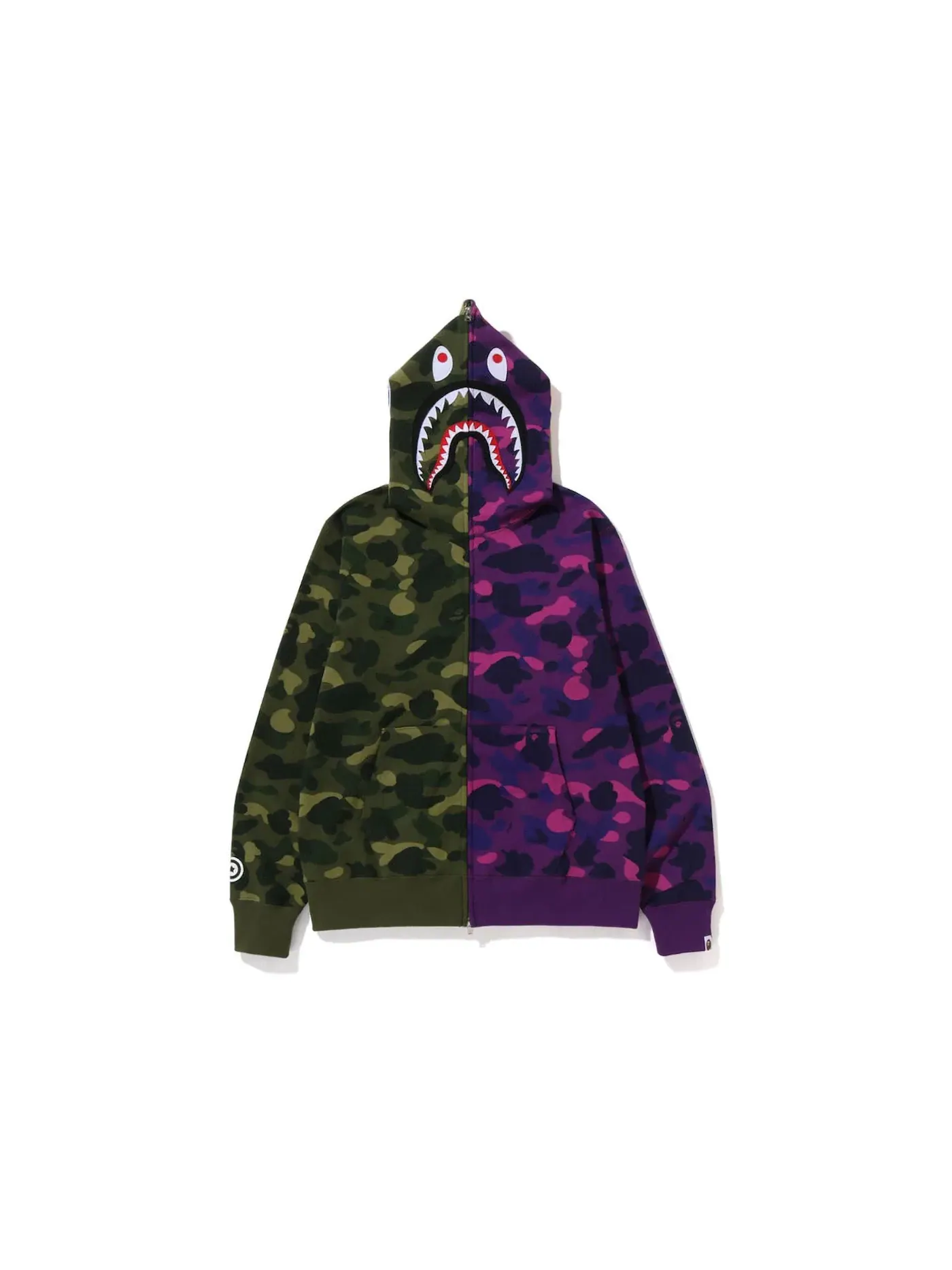 Мужская худи с принтом BAPE Color Camo Shark Full Zip BAPE — изображение 1 из 3, зеленый фиолетовый