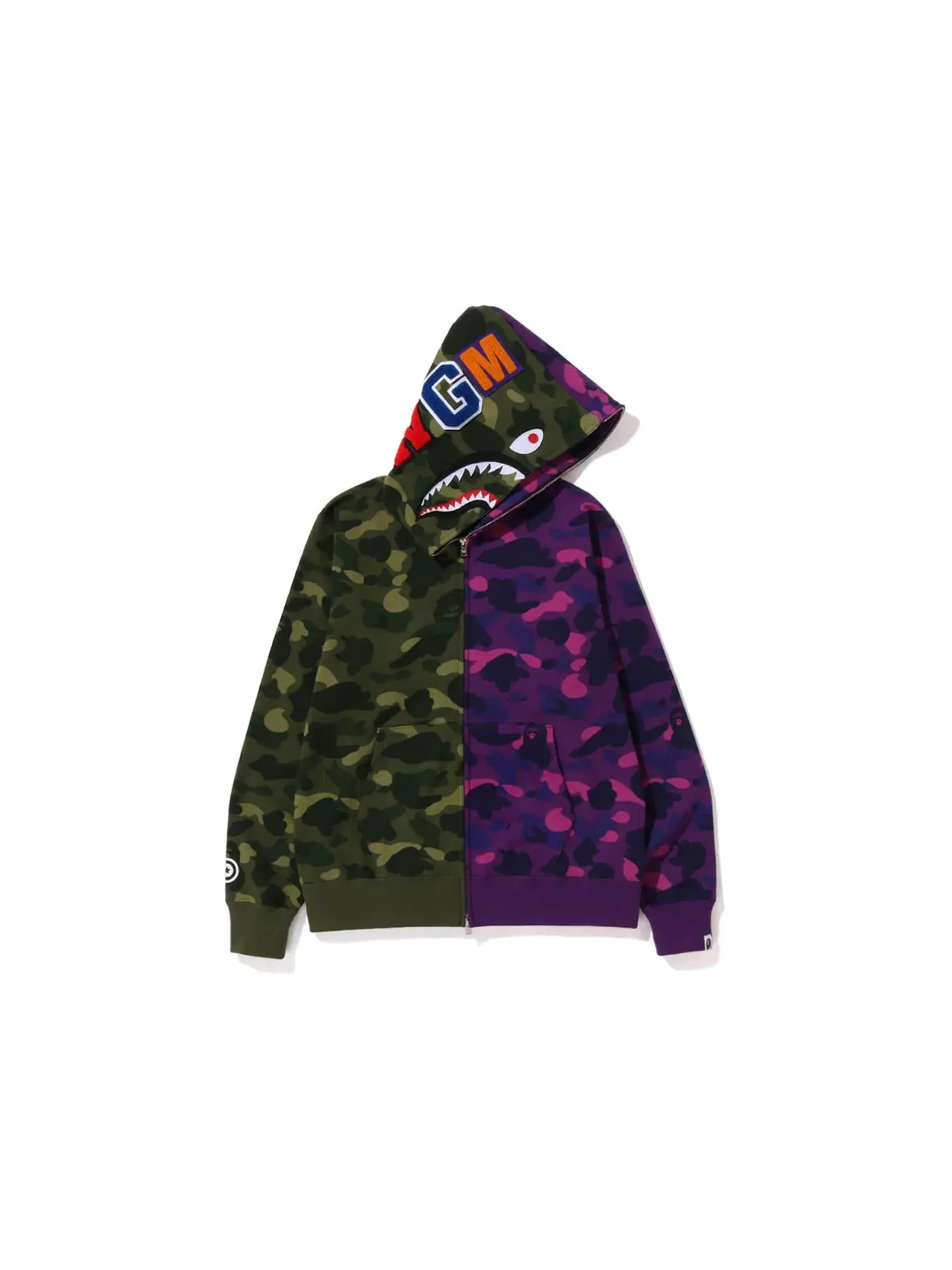 Мужская худи с принтом BAPE Color Camo Shark Full Zip BAPE — изображение 2 из 3, зеленый фиолетовый