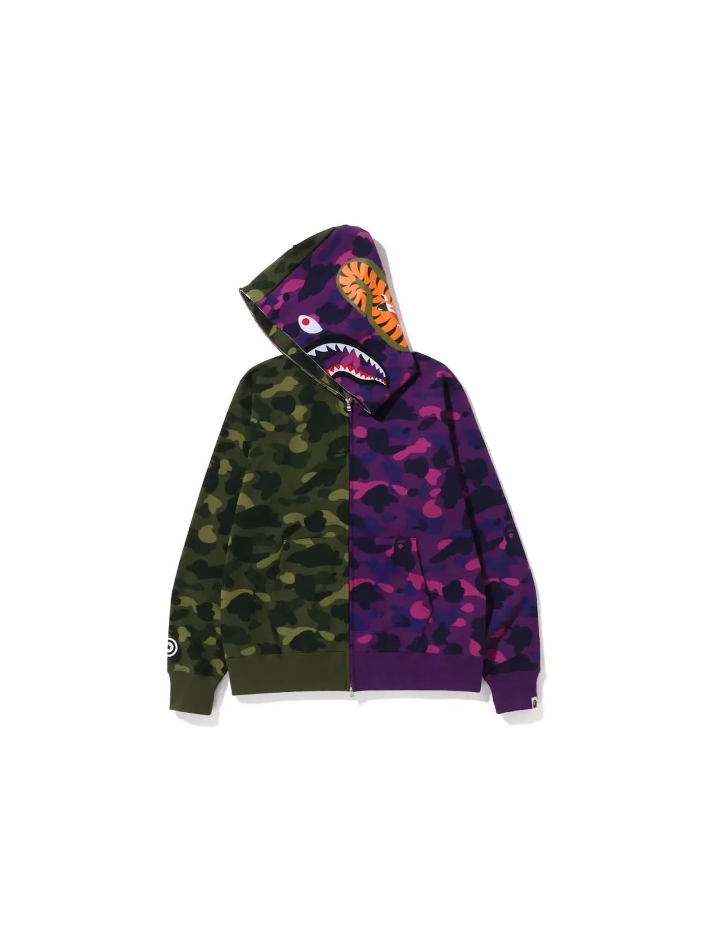 Мужская худи с принтом BAPE Color Camo Shark Full Zip BAPE — изображение 3 из 3, зеленый фиолетовый