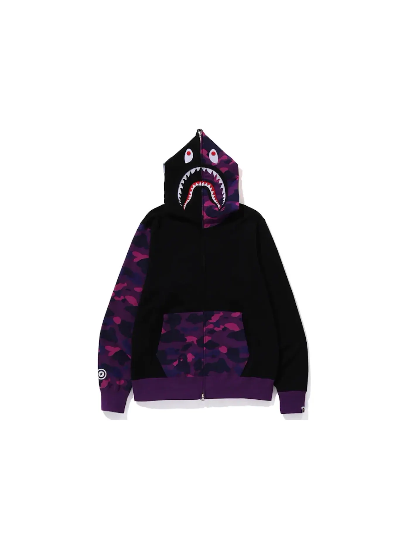 Мужская худи с принтом Color Camo Shark Full Zip Hoodie (FW23) BAPE — изображение 1 из 3, фиолетовый