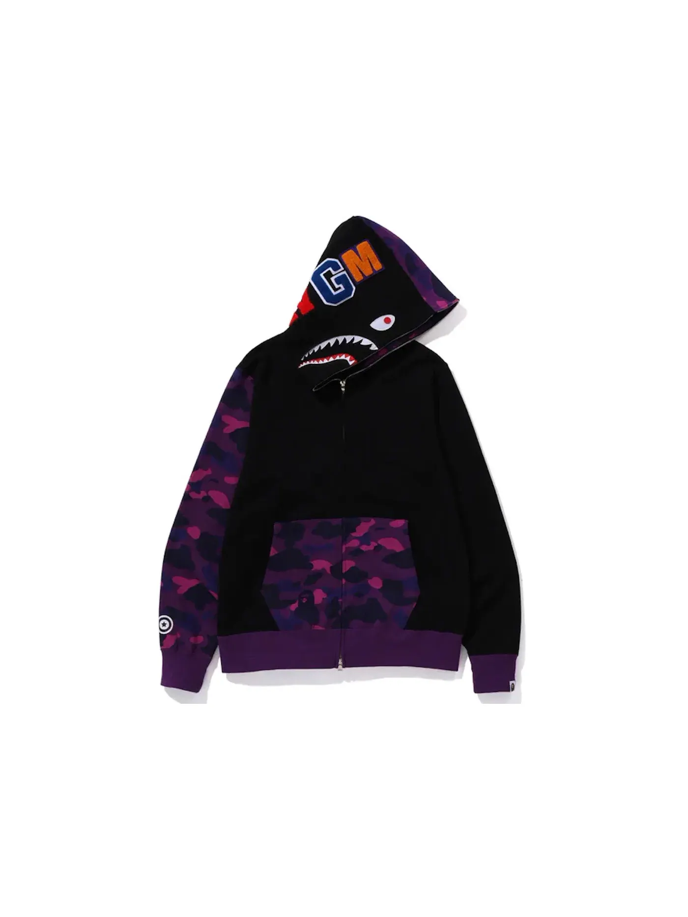 Мужская худи с принтом Color Camo Shark Full Zip Hoodie (FW23) BAPE — изображение 2 из 3, фиолетовый