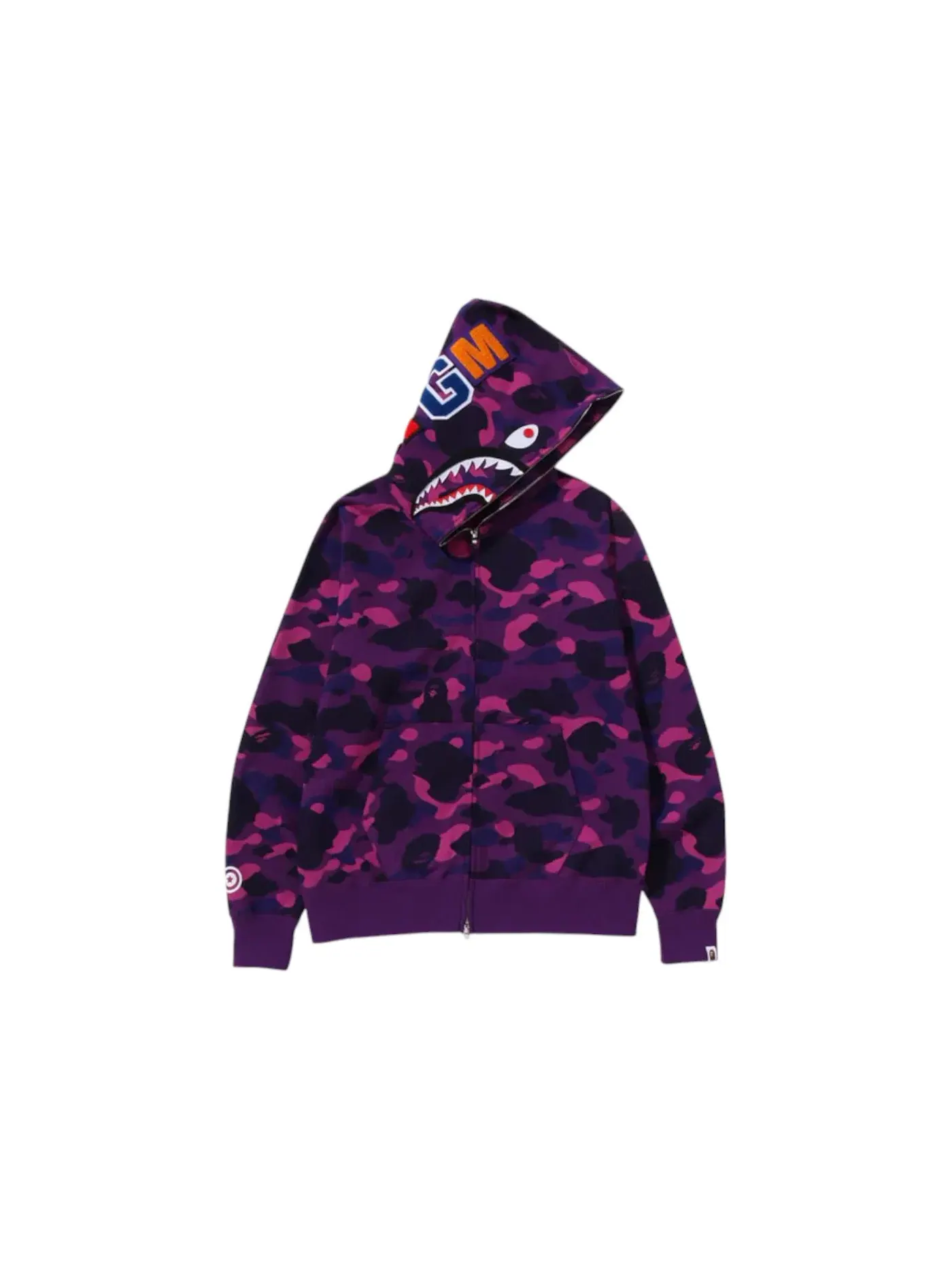 Мужская худи с полной застежкой-молнией Color Camo Shark Full Zip Hoodie FW24 BAPE — изображение 1 из 2, фиолетовый