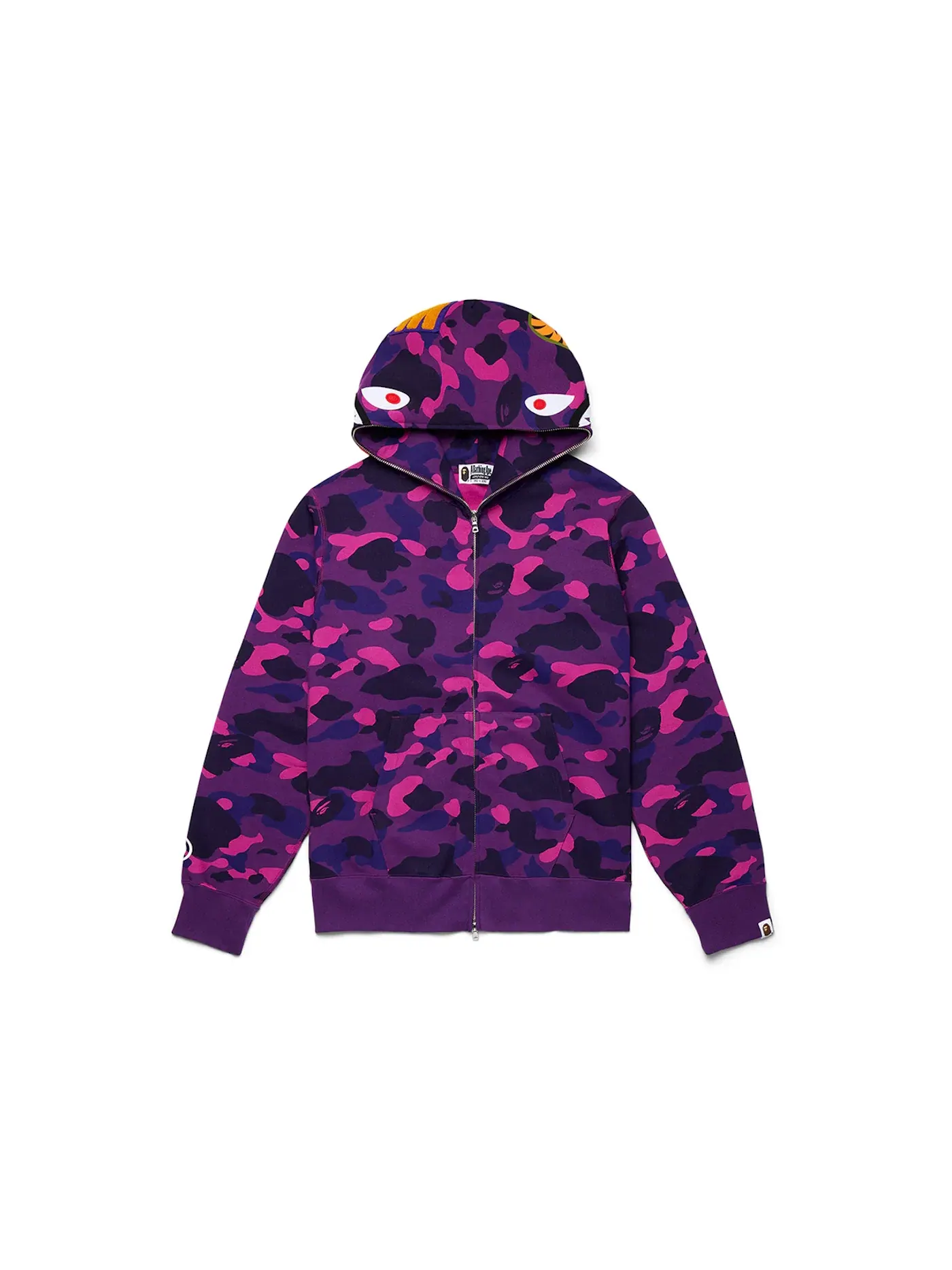 Мужская худи с камуфляжным принтом, Color Camo Shark Full Zip Hoodie BAPE — изображение 1 из 4, фиолетовый