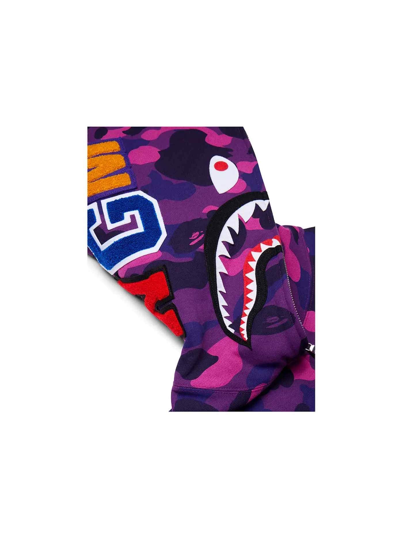 Мужская худи с камуфляжным принтом, Color Camo Shark Full Zip Hoodie BAPE — изображение 2 из 4, фиолетовый