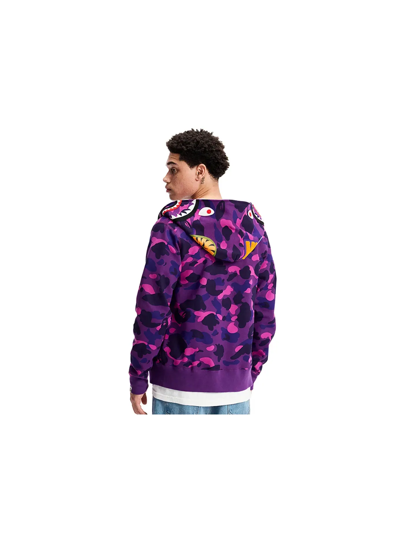 Мужская худи с камуфляжным принтом, Color Camo Shark Full Zip Hoodie BAPE — изображение 3 из 4, фиолетовый