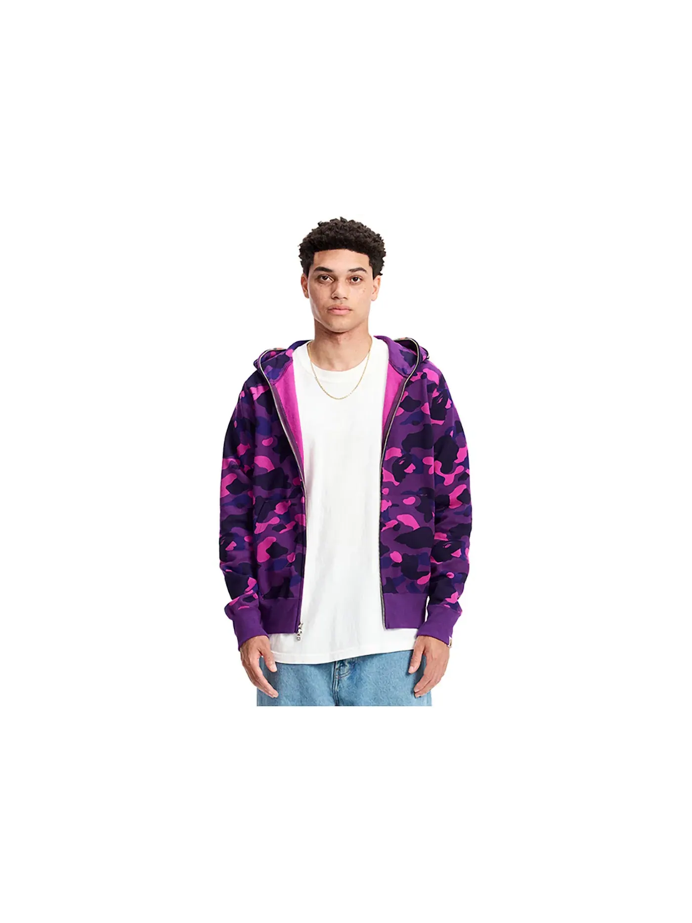 Мужская худи с камуфляжным принтом, Color Camo Shark Full Zip Hoodie BAPE — изображение 4 из 4, фиолетовый