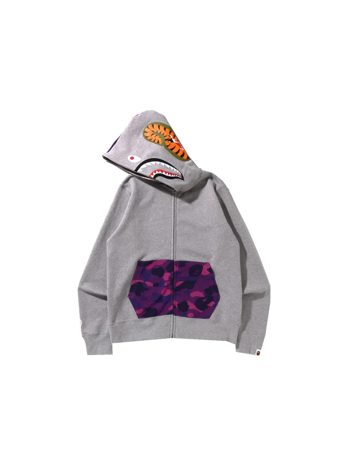 Мужская худи с принтом BAPE Color Camo Shark Full Zip Hoodie (SS22) BAPE — изображение 2 из 3, серый