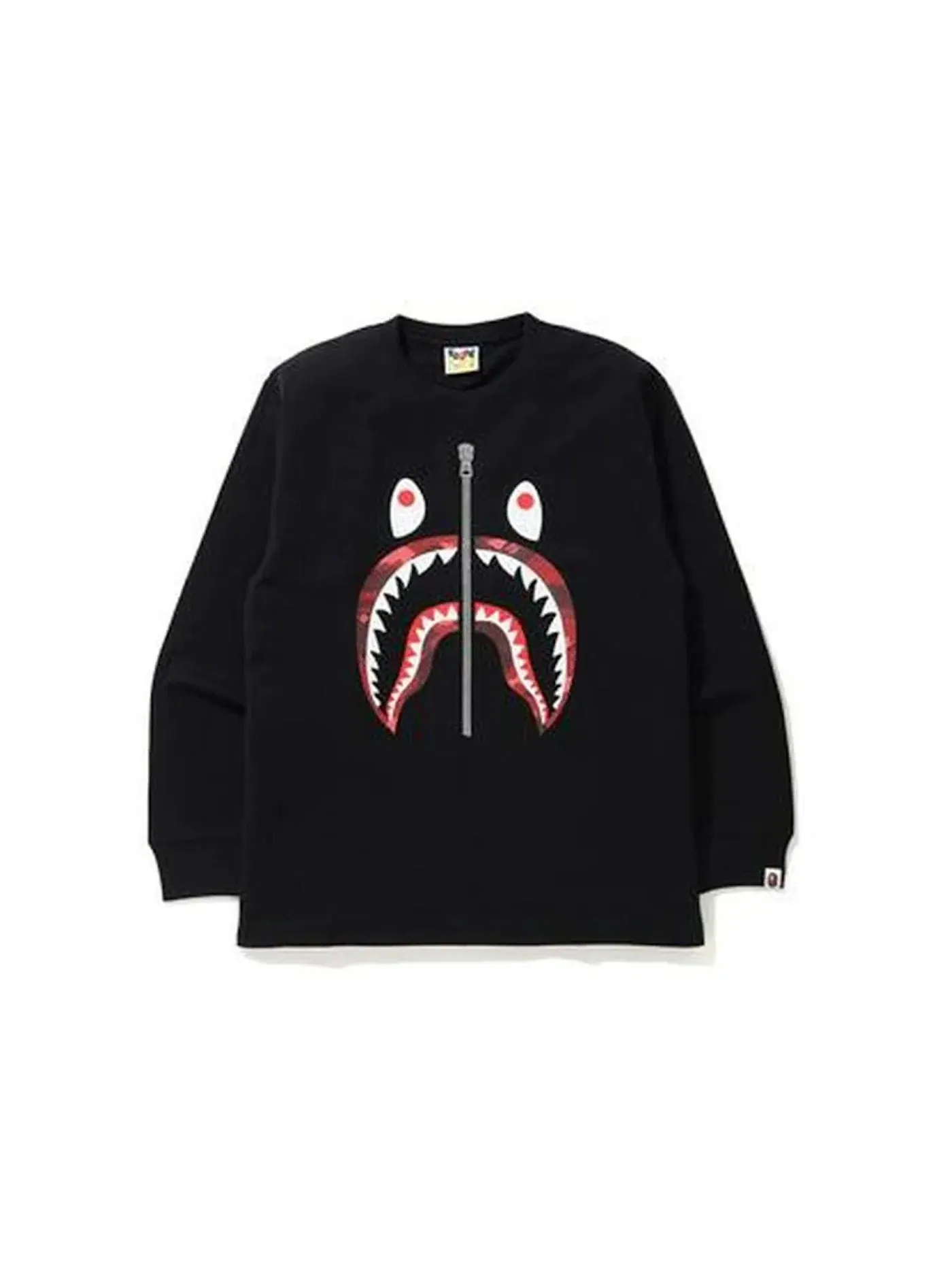 Мужская футболка с длинным рукавом Color Camo Shark BAPE — изображение 1 из 2, черный/красный