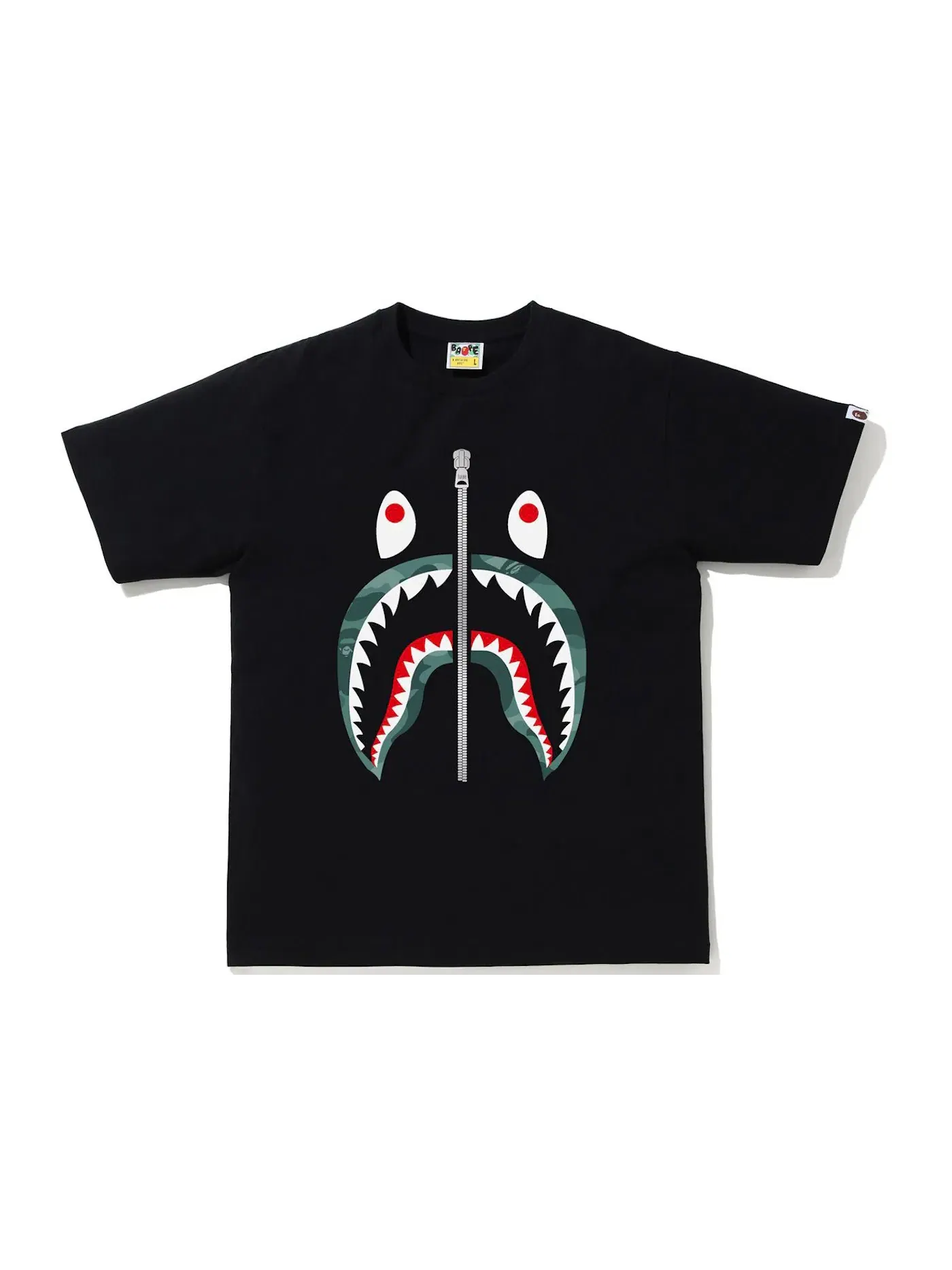 Мужская футболка с принтом BAPE Color Camo Shark Tee BAPE — изображение 1 из 1, черный/зеленый