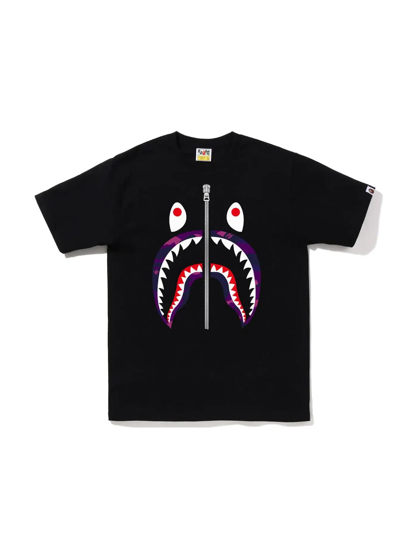 Мужская футболка с принтом BAPE Color Camo Shark Tee FW22 Black Purple — изображение 1 из 1, черный фиолетовый