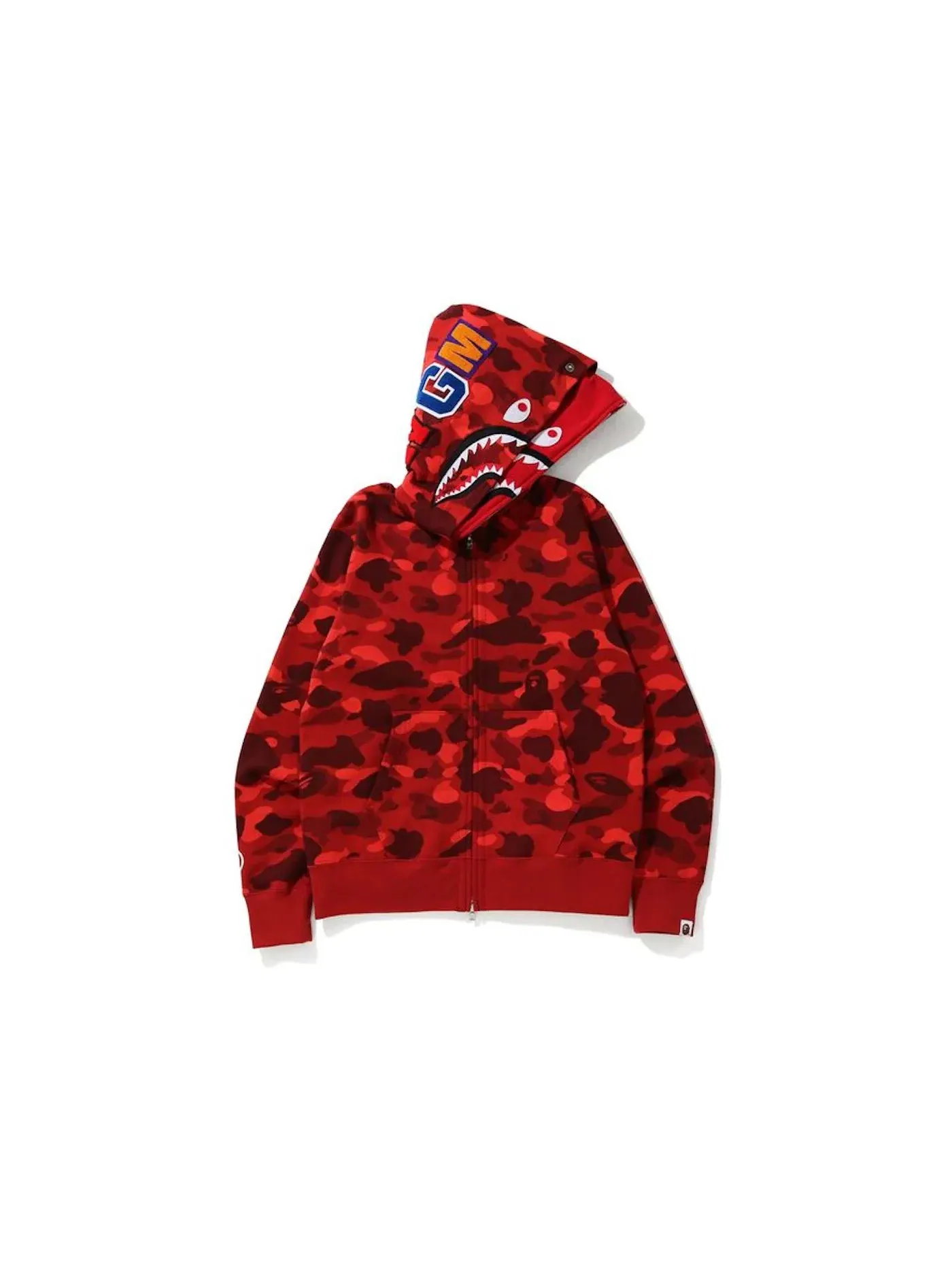 Мужская худи с камуфляжным принтом BAPE Color Camo Shark Wide Full Zip Double Hoodie — изображение 1 из 2, красный