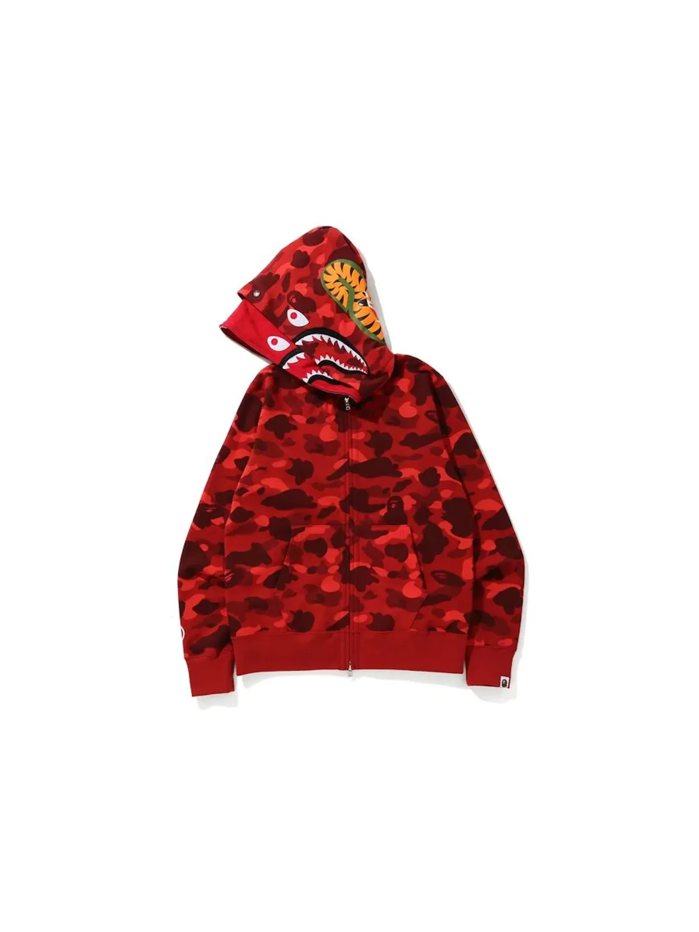 Мужская худи с камуфляжным принтом BAPE Color Camo Shark Wide Full Zip Double Hoodie — изображение 2 из 2, красный