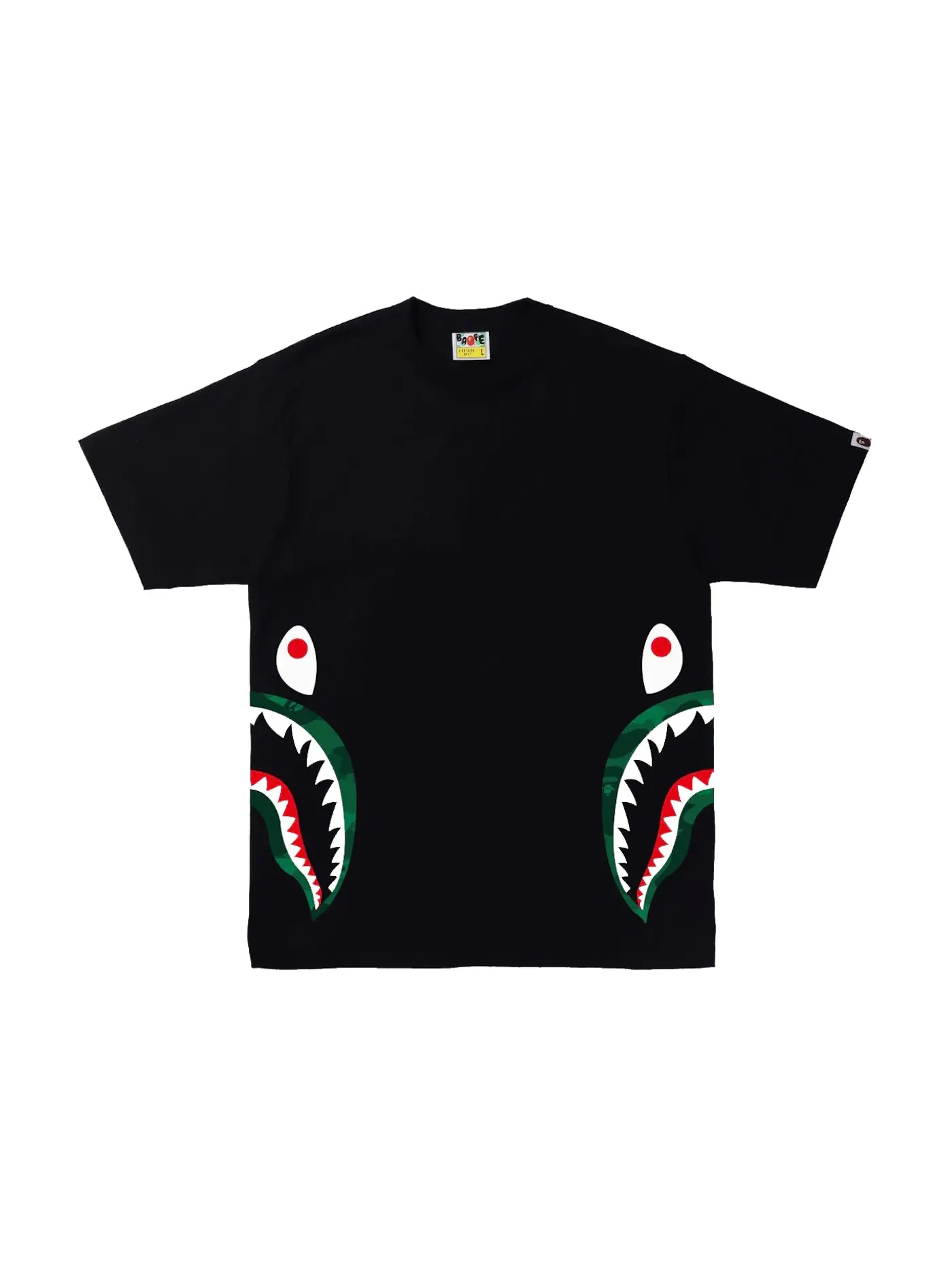 Мужская футболка с принтом BAPE Color Camo Side Shark Tee BAPE — изображение 1 из 2, черный/зеленый